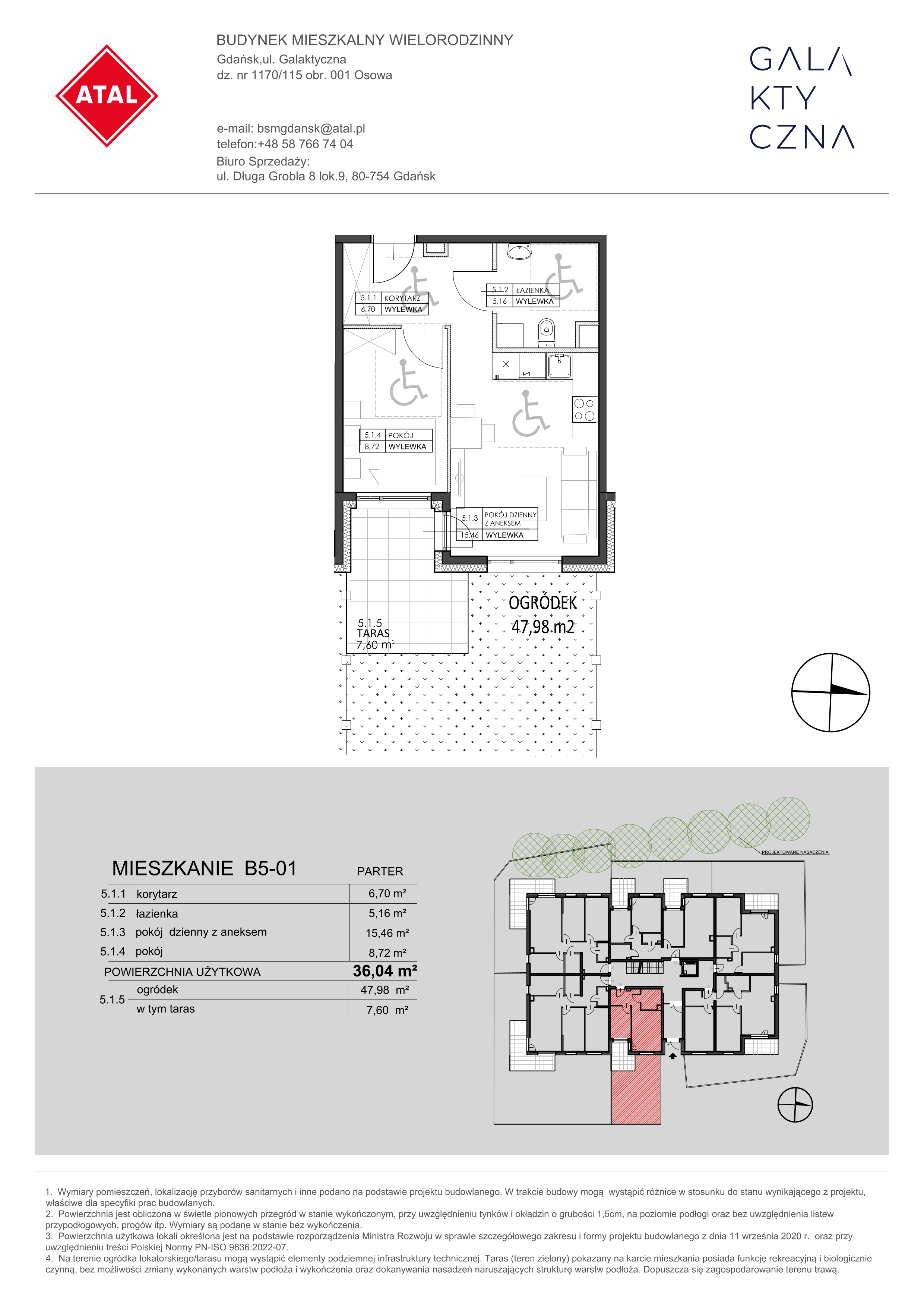 Mieszkanie 36,04 m², parter, oferta nr B5-01, Galaktyczna, Gdańsk, Osowa, ul. Galaktyczna-idx