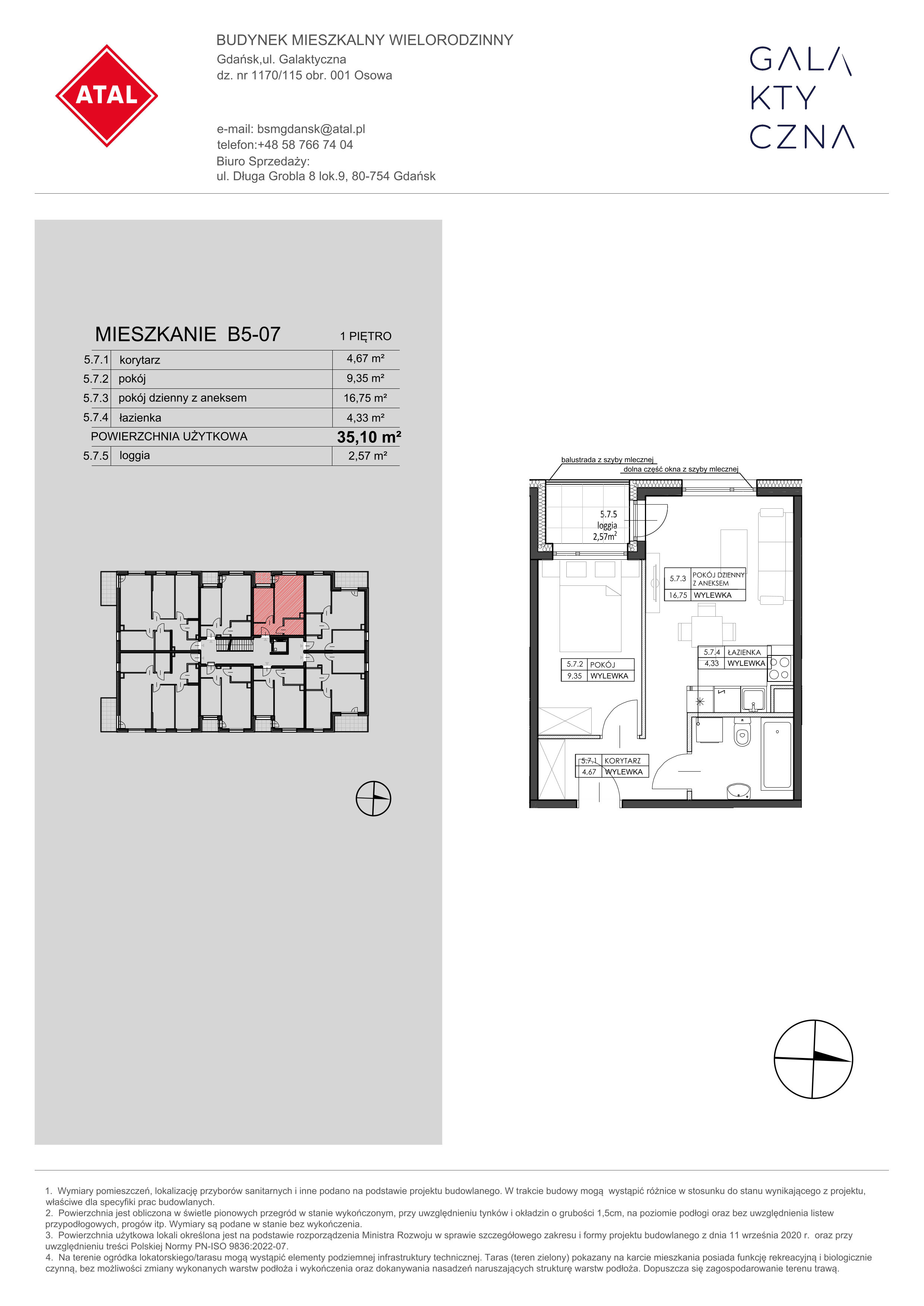 Mieszkanie 35,10 m², piętro 1, oferta nr B5-07, Galaktyczna, Gdańsk, Osowa, ul. Galaktyczna-idx