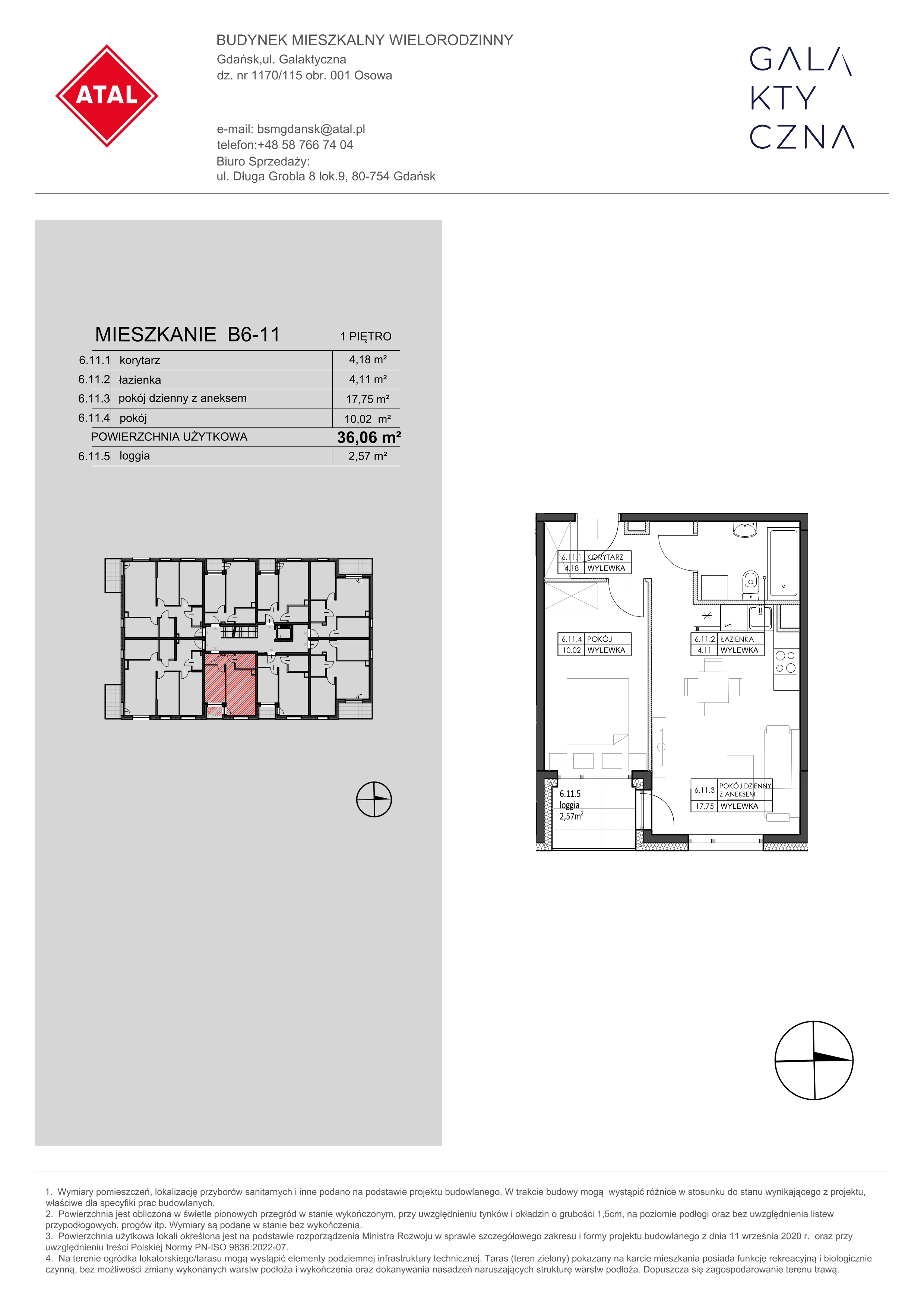 Mieszkanie 36,06 m², piętro 1, oferta nr B6-11, Galaktyczna, Gdańsk, Osowa, ul. Galaktyczna-idx