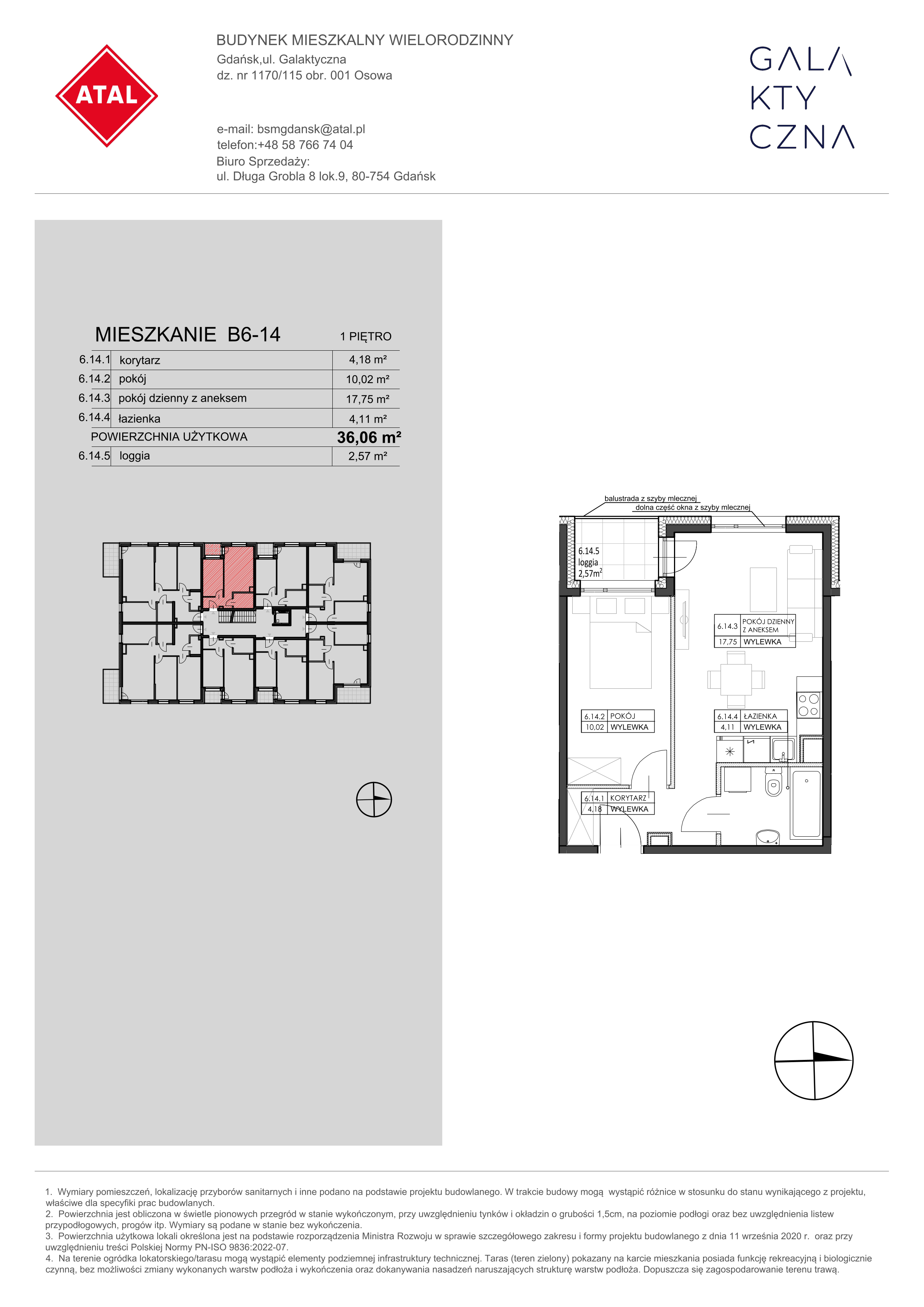 Mieszkanie 36,06 m², piętro 1, oferta nr B6-14, Galaktyczna, Gdańsk, Osowa, ul. Galaktyczna-idx