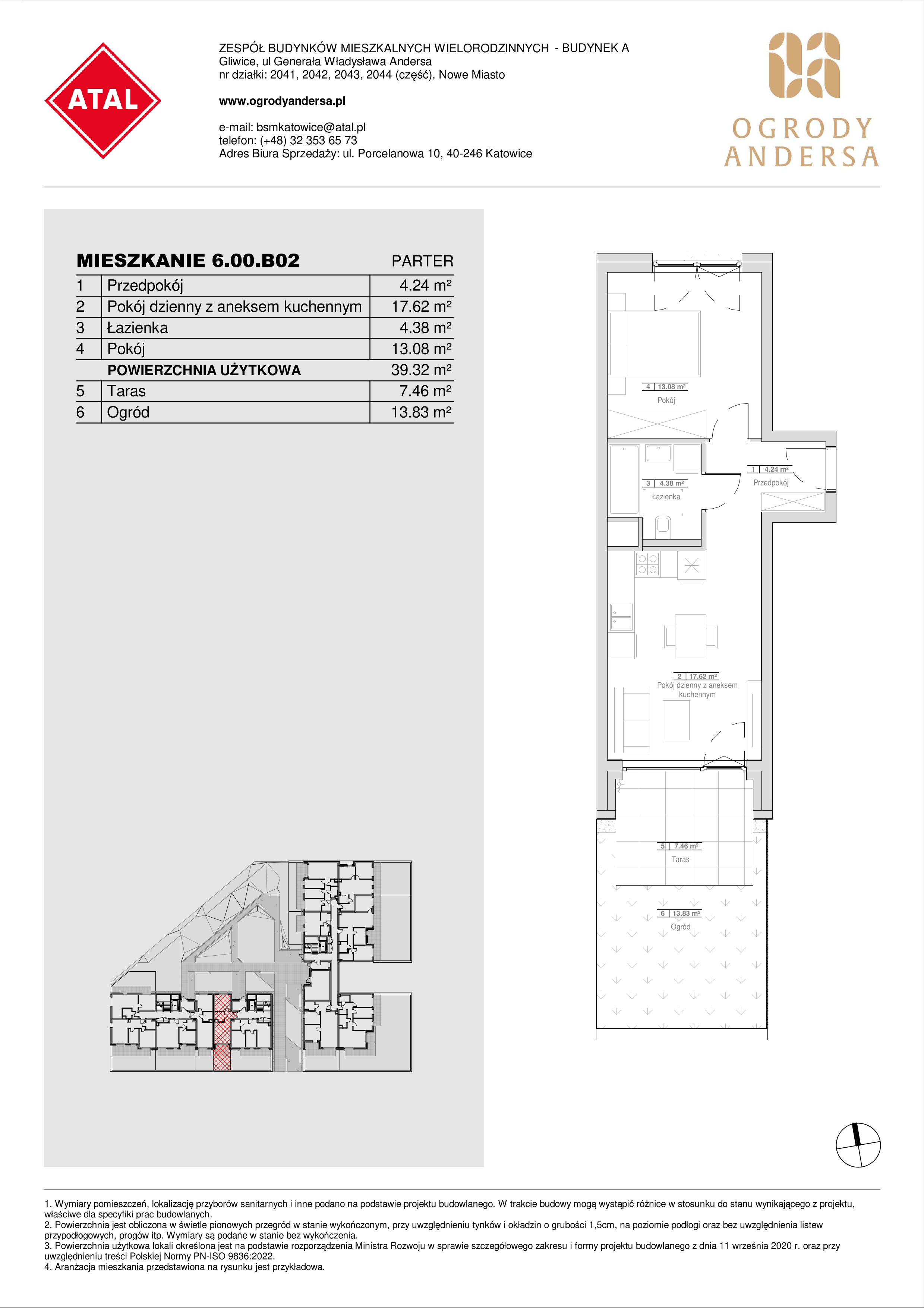 Mieszkanie 39,32 m², parter, oferta nr 6.00.B02, Ogrody Andersa II, Gliwice, Wojska Polskiego, ul. Generała Władysława Andersa-idx