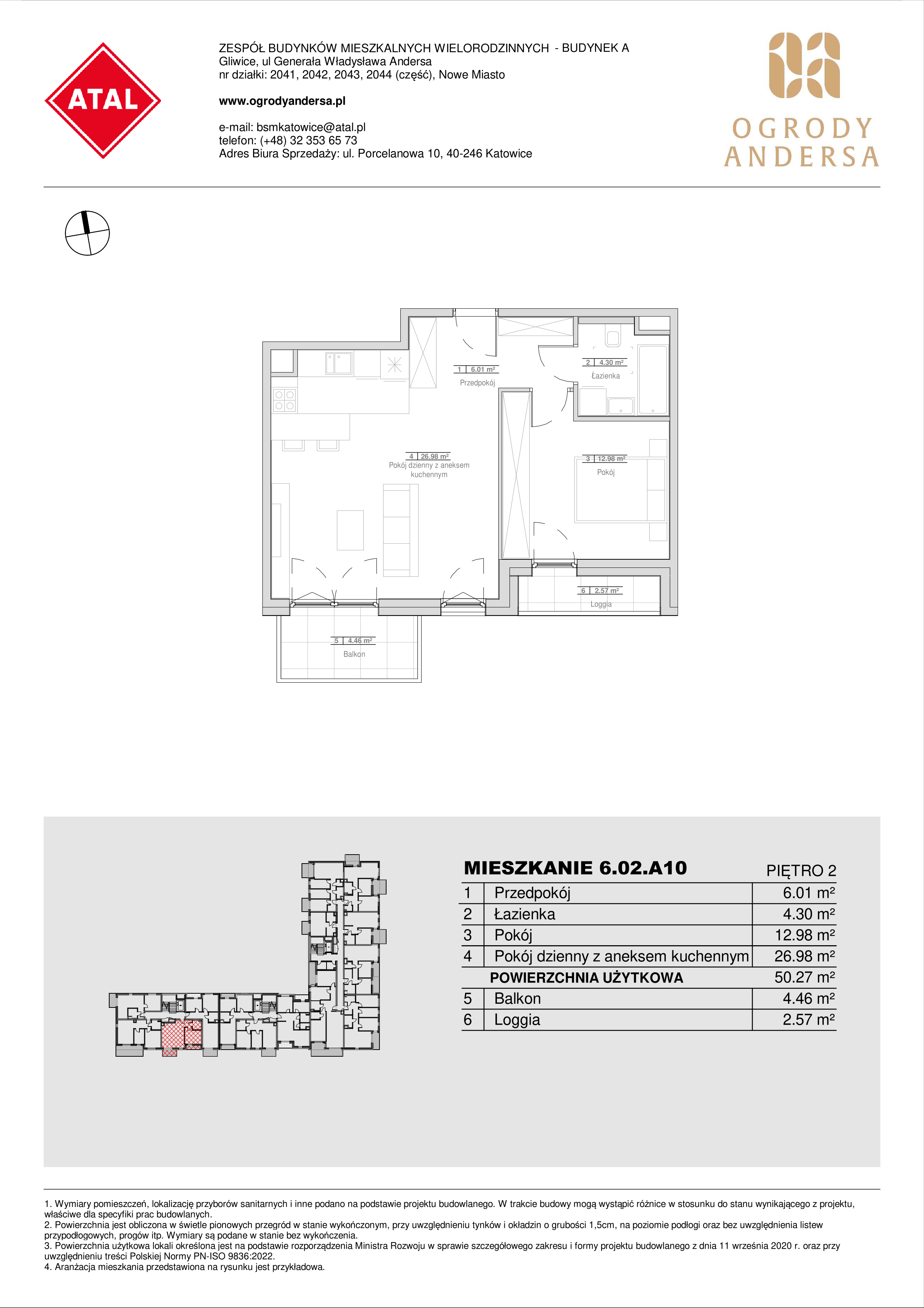 Mieszkanie 50,27 m², piętro 2, oferta nr 6.02.A10, Ogrody Andersa II, Gliwice, Wojska Polskiego, ul. Generała Władysława Andersa-idx