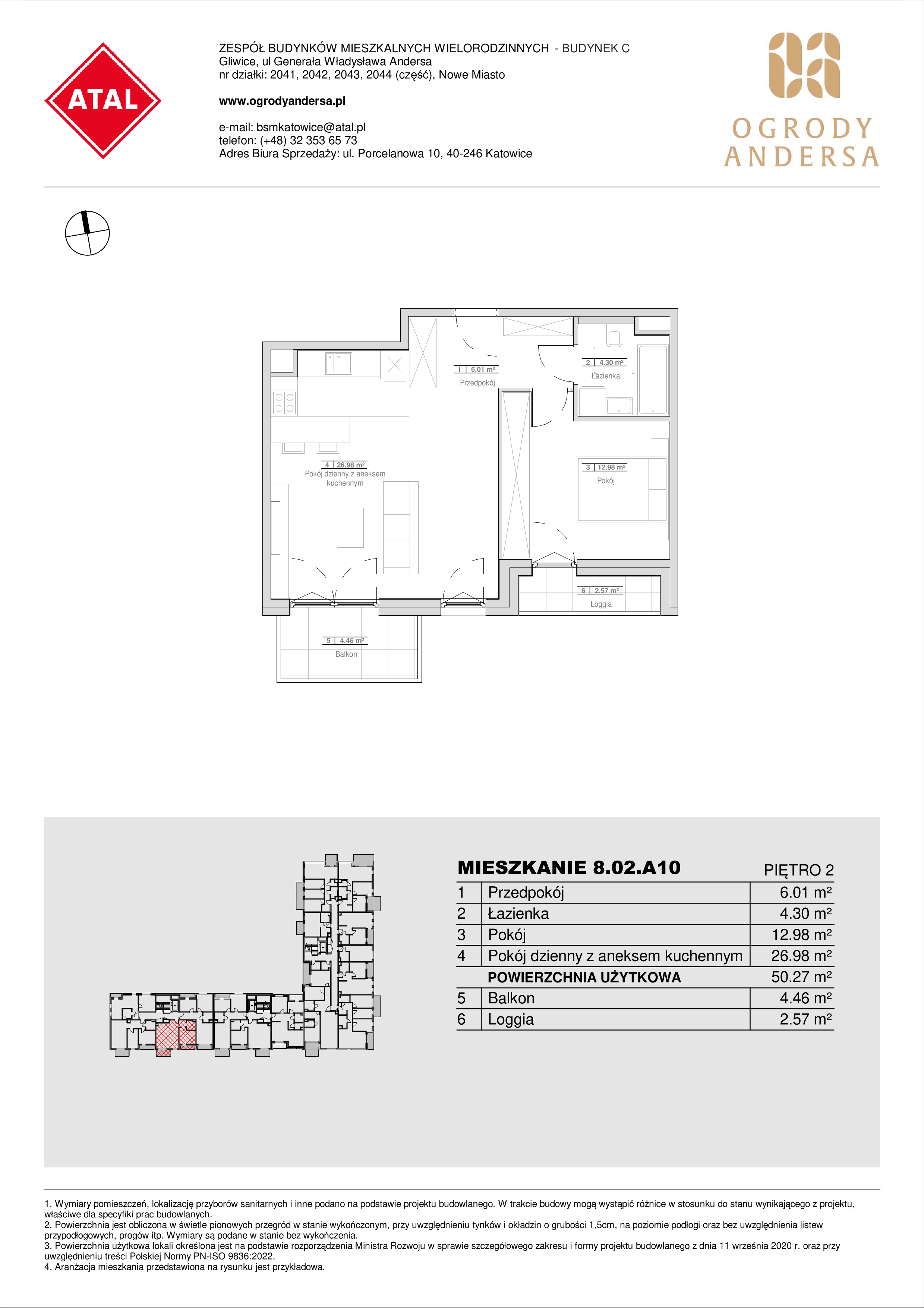 Mieszkanie 50,27 m², piętro 2, oferta nr 8.02.A10, Ogrody Andersa II, Gliwice, Wojska Polskiego, ul. Generała Władysława Andersa-idx