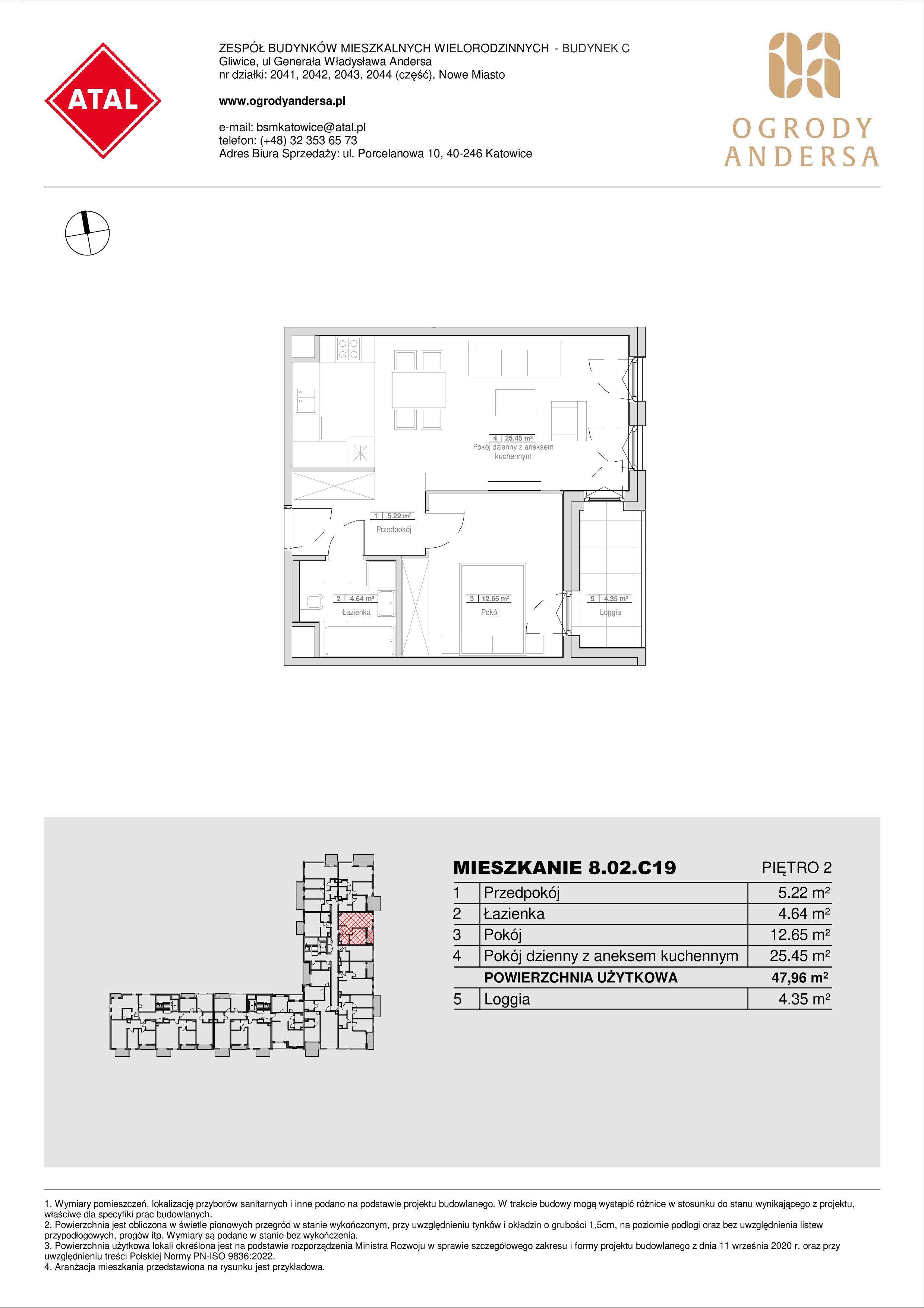 Mieszkanie 47,96 m², piętro 2, oferta nr 8.02.C19, Ogrody Andersa II, Gliwice, Wojska Polskiego, ul. Generała Władysława Andersa-idx