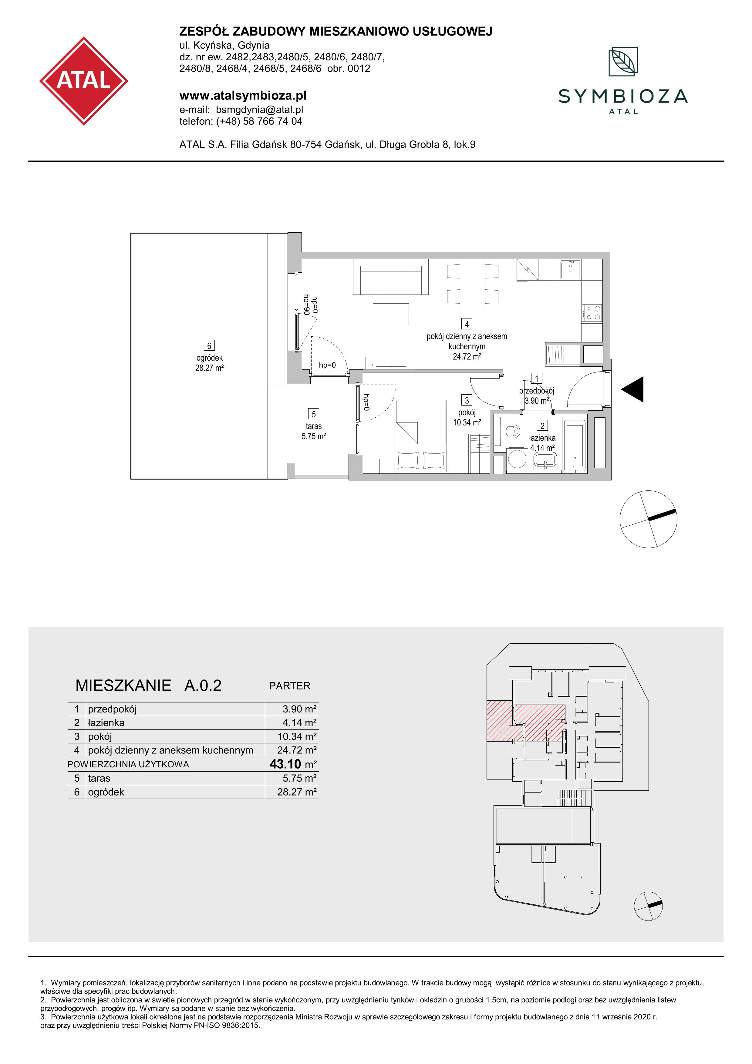 Mieszkanie 43,10 m², parter, oferta nr A.0.2, ATAL Symbioza, Gdynia, Cisowa, ul. Kcyńska-idx