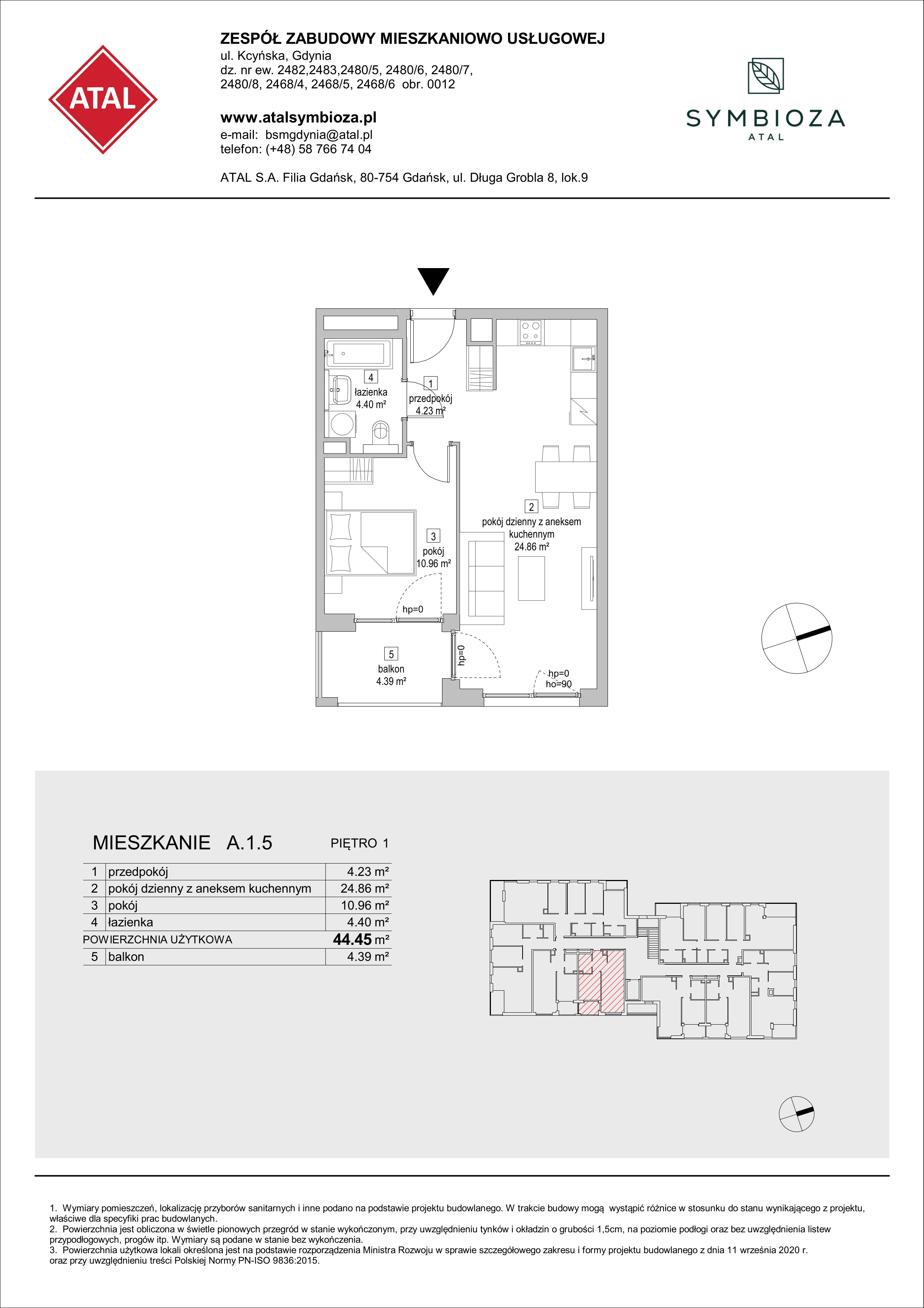 Mieszkanie 44,45 m², piętro 1, oferta nr A.1.5, ATAL Symbioza, Gdynia, Cisowa, ul. Kcyńska-idx