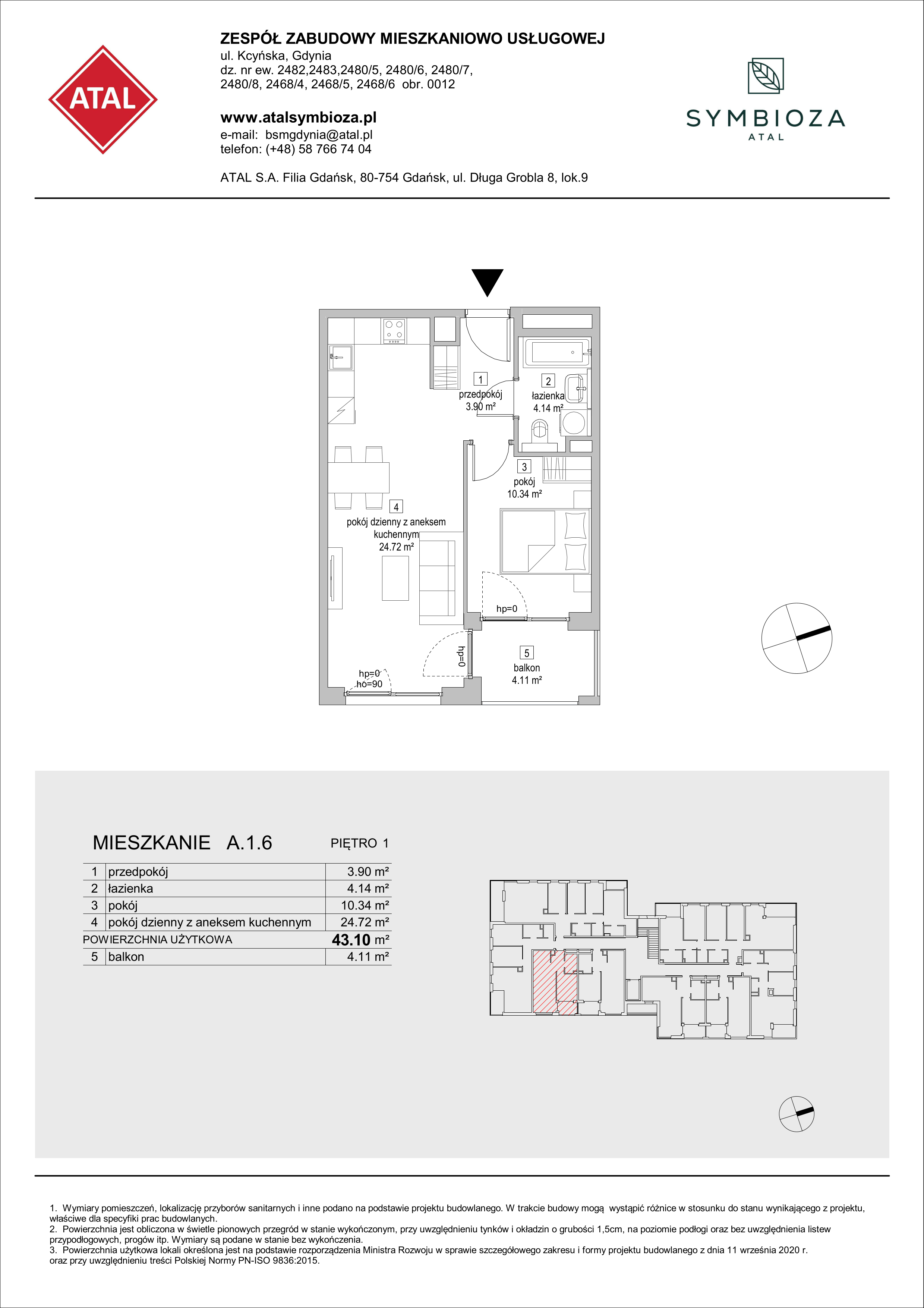 Mieszkanie 43,10 m², piętro 1, oferta nr A.1.6, ATAL Symbioza, Gdynia, Cisowa, ul. Kcyńska-idx