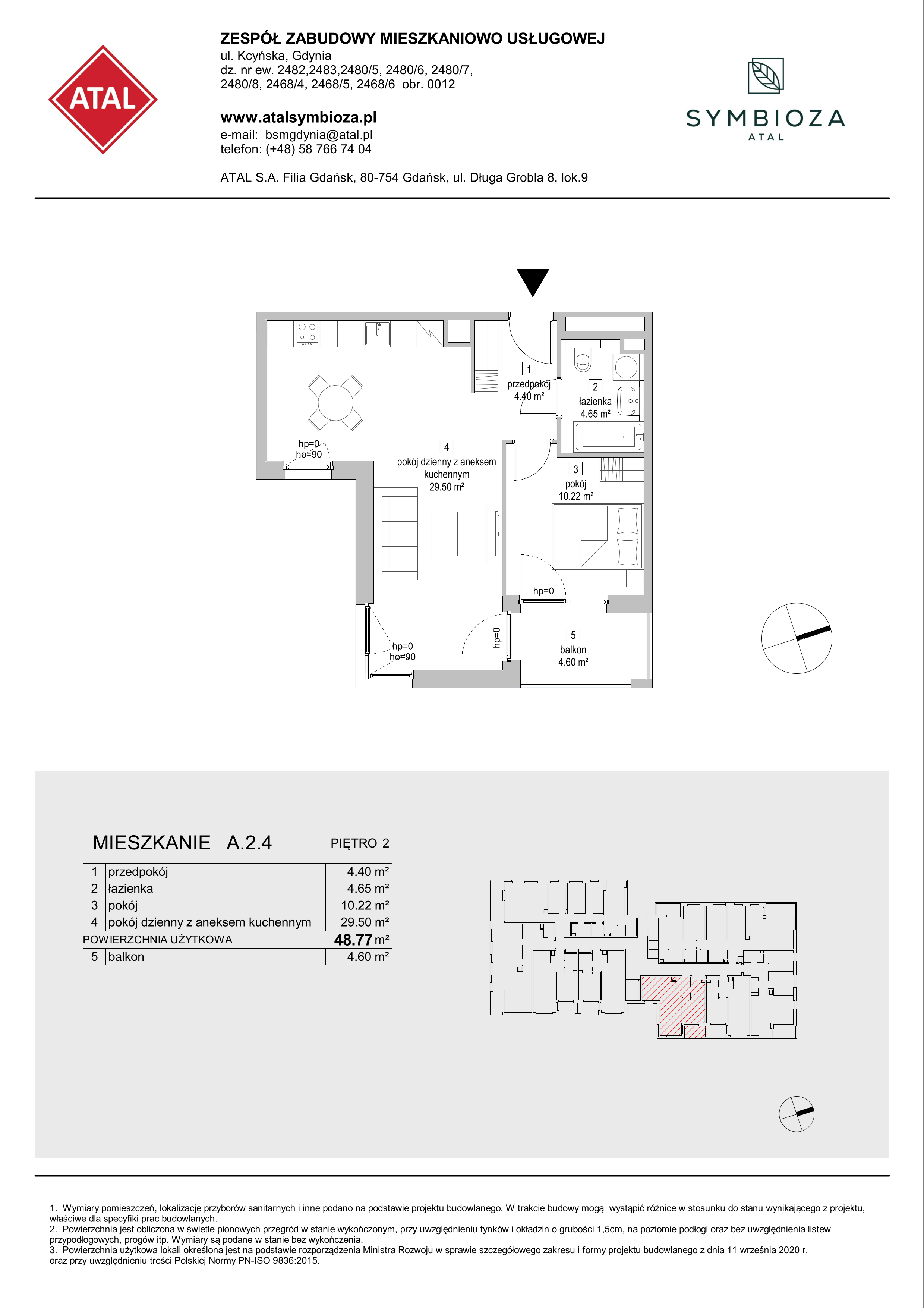 Mieszkanie 48,77 m², piętro 2, oferta nr A.2.4, ATAL Symbioza, Gdynia, Cisowa, ul. Kcyńska-idx