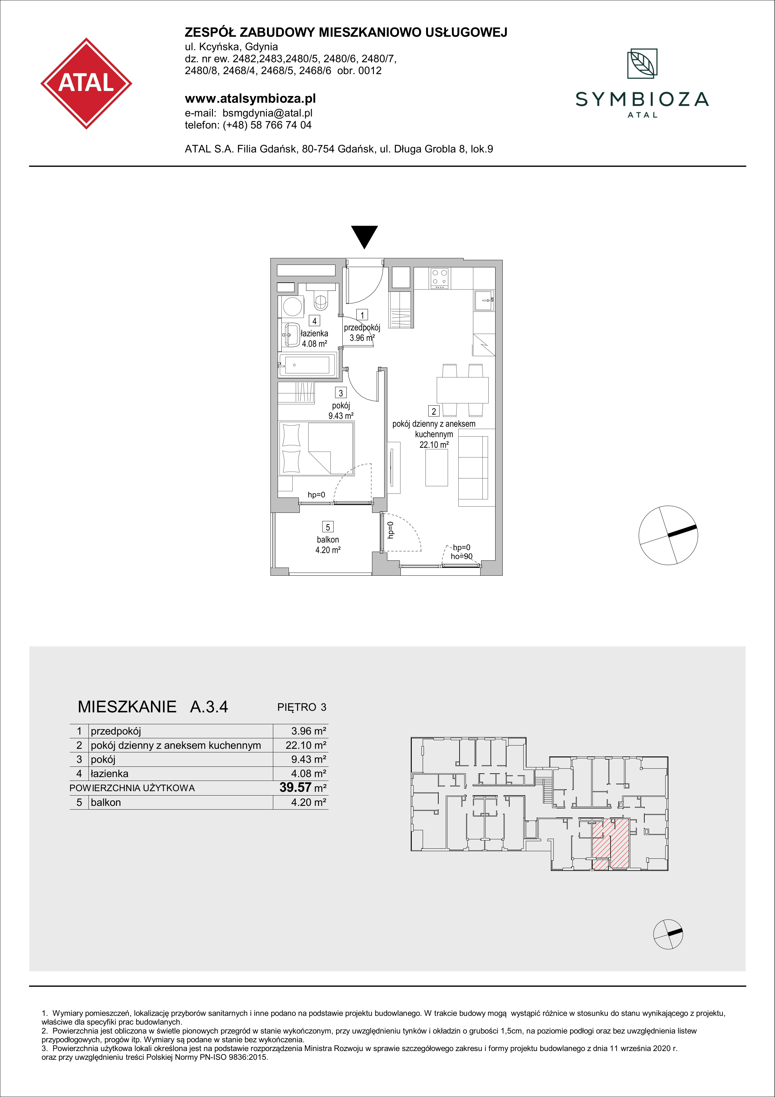 Mieszkanie 39,57 m², piętro 3, oferta nr A.3.4, ATAL Symbioza, Gdynia, Cisowa, ul. Kcyńska-idx