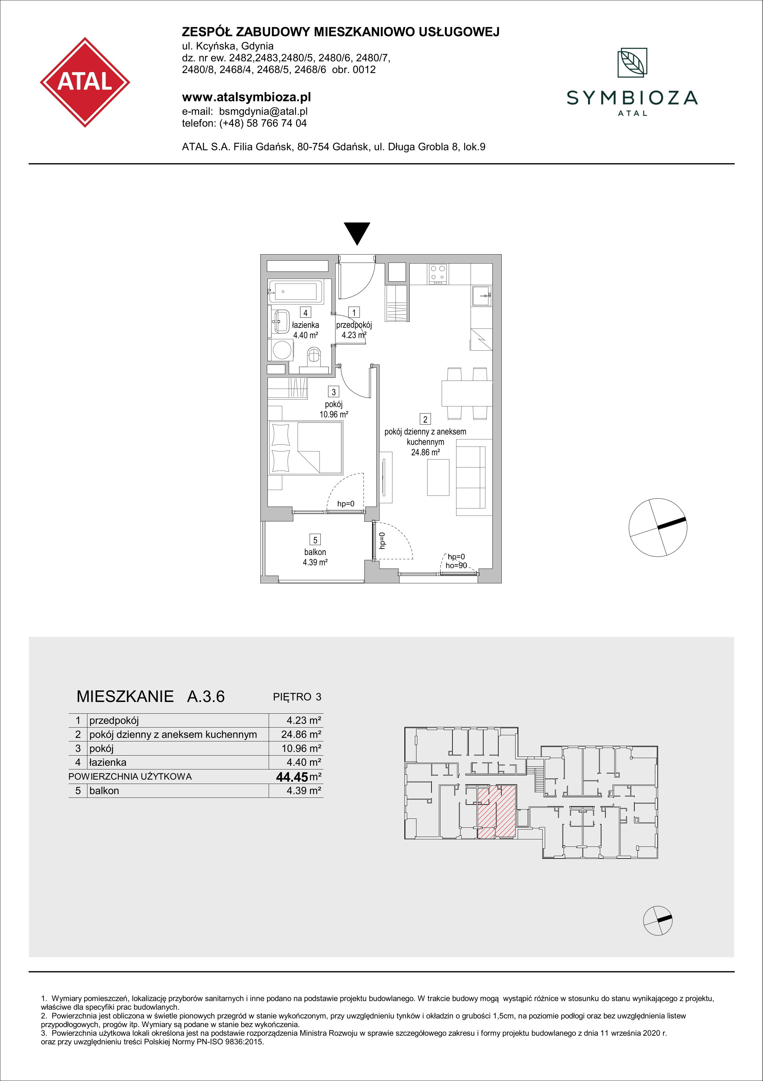 Mieszkanie 44,45 m², piętro 3, oferta nr A.3.6, ATAL Symbioza, Gdynia, Cisowa, ul. Kcyńska-idx