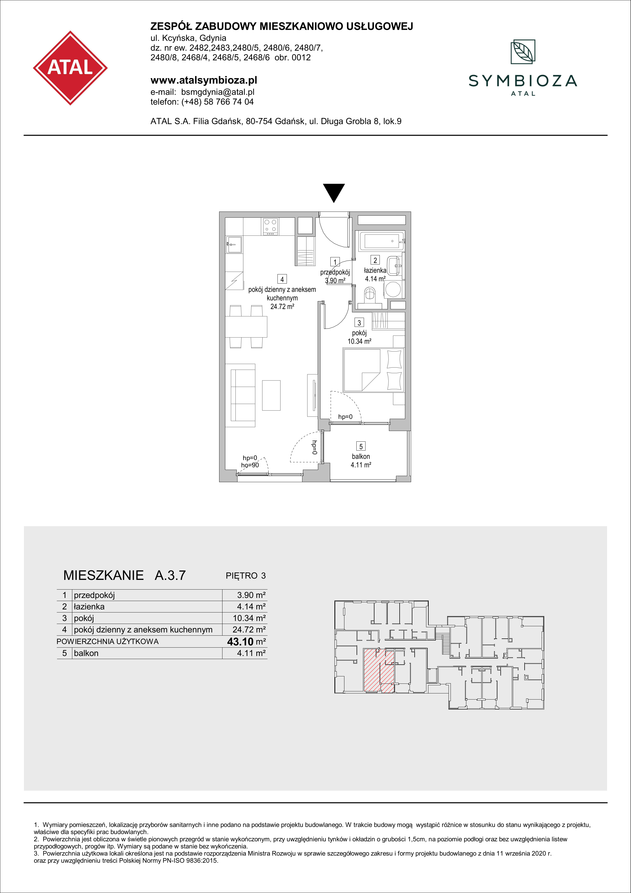 Mieszkanie 43,10 m², piętro 3, oferta nr A.3.7, ATAL Symbioza, Gdynia, Cisowa, ul. Kcyńska-idx