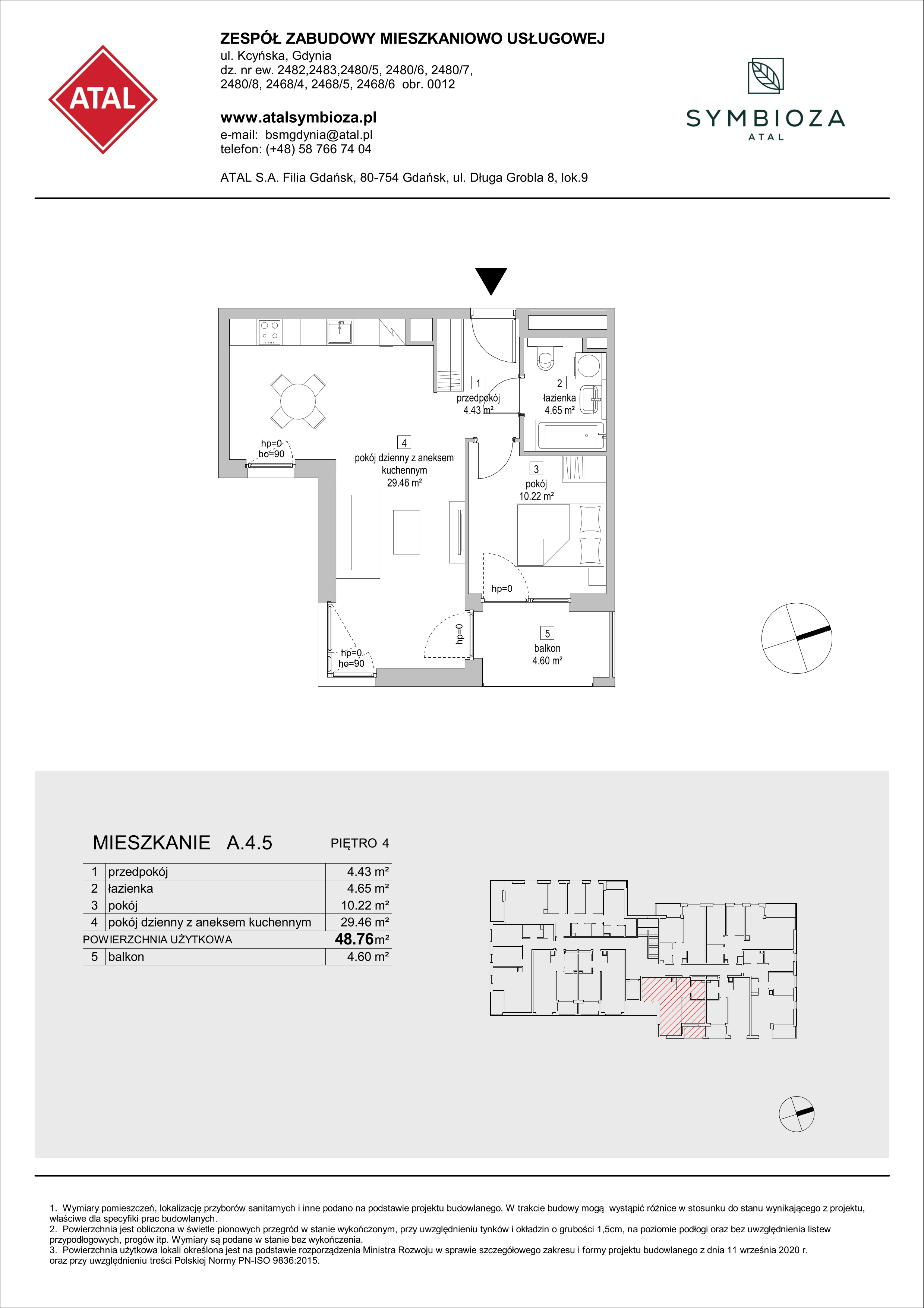 Mieszkanie 48,76 m², piętro 4, oferta nr A.4.5, ATAL Symbioza, Gdynia, Cisowa, ul. Kcyńska-idx