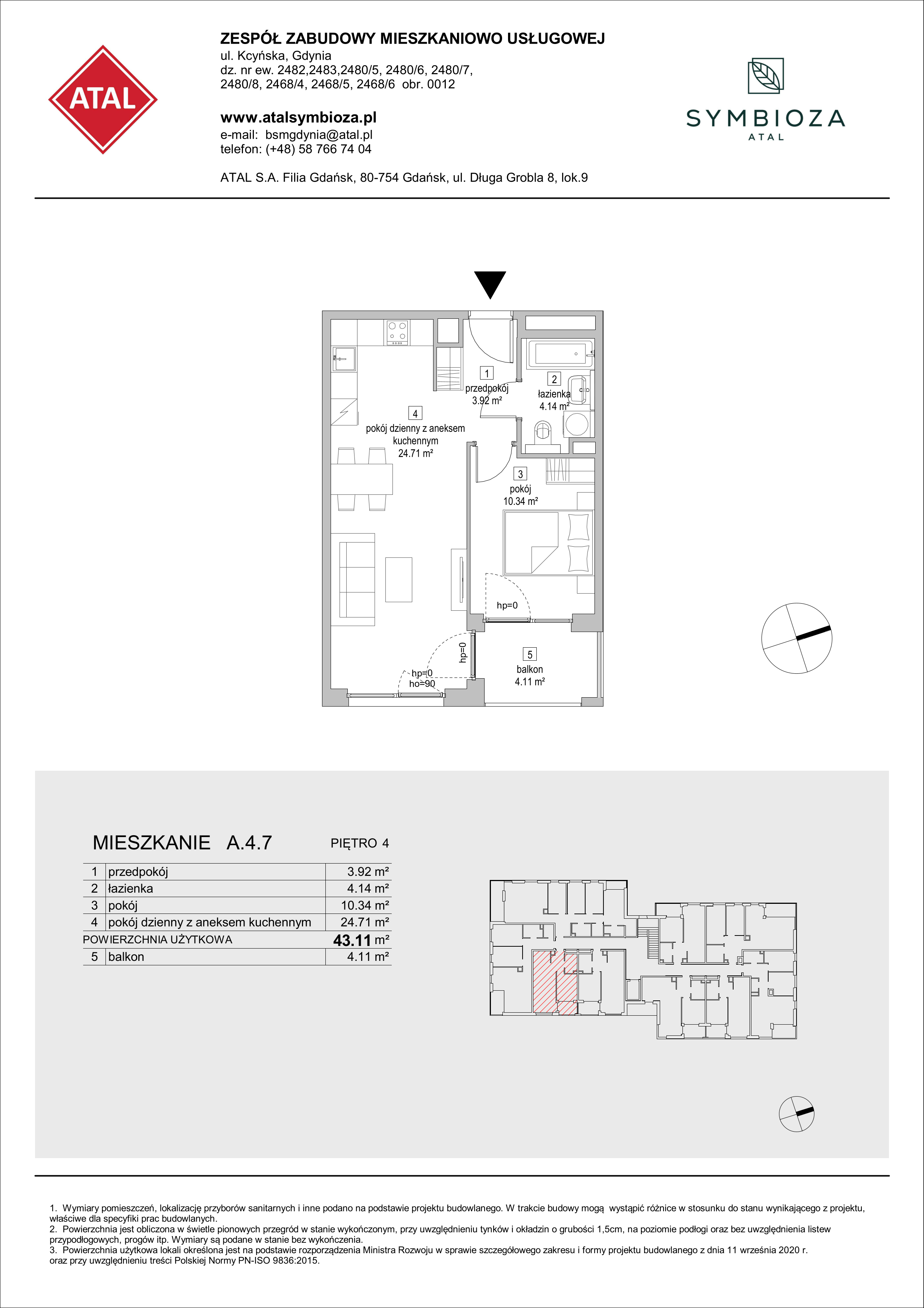 Mieszkanie 43,11 m², piętro 4, oferta nr A.4.7, ATAL Symbioza, Gdynia, Cisowa, ul. Kcyńska-idx