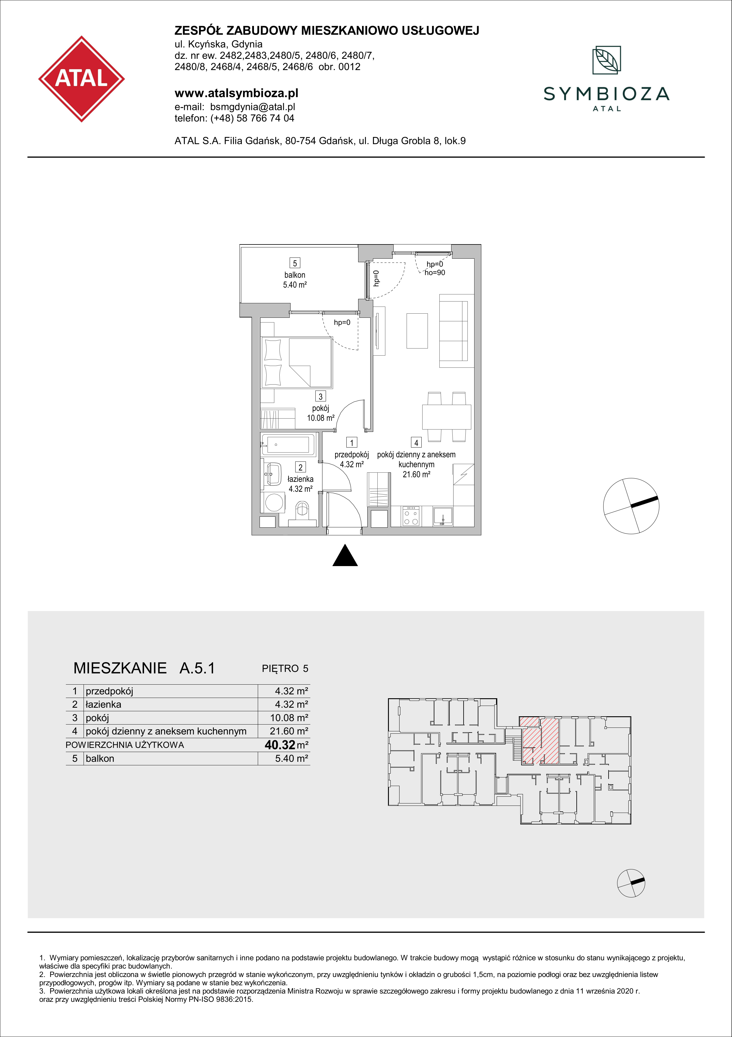 Mieszkanie 40,32 m², piętro 5, oferta nr A.5.1, ATAL Symbioza, Gdynia, Cisowa, ul. Kcyńska-idx