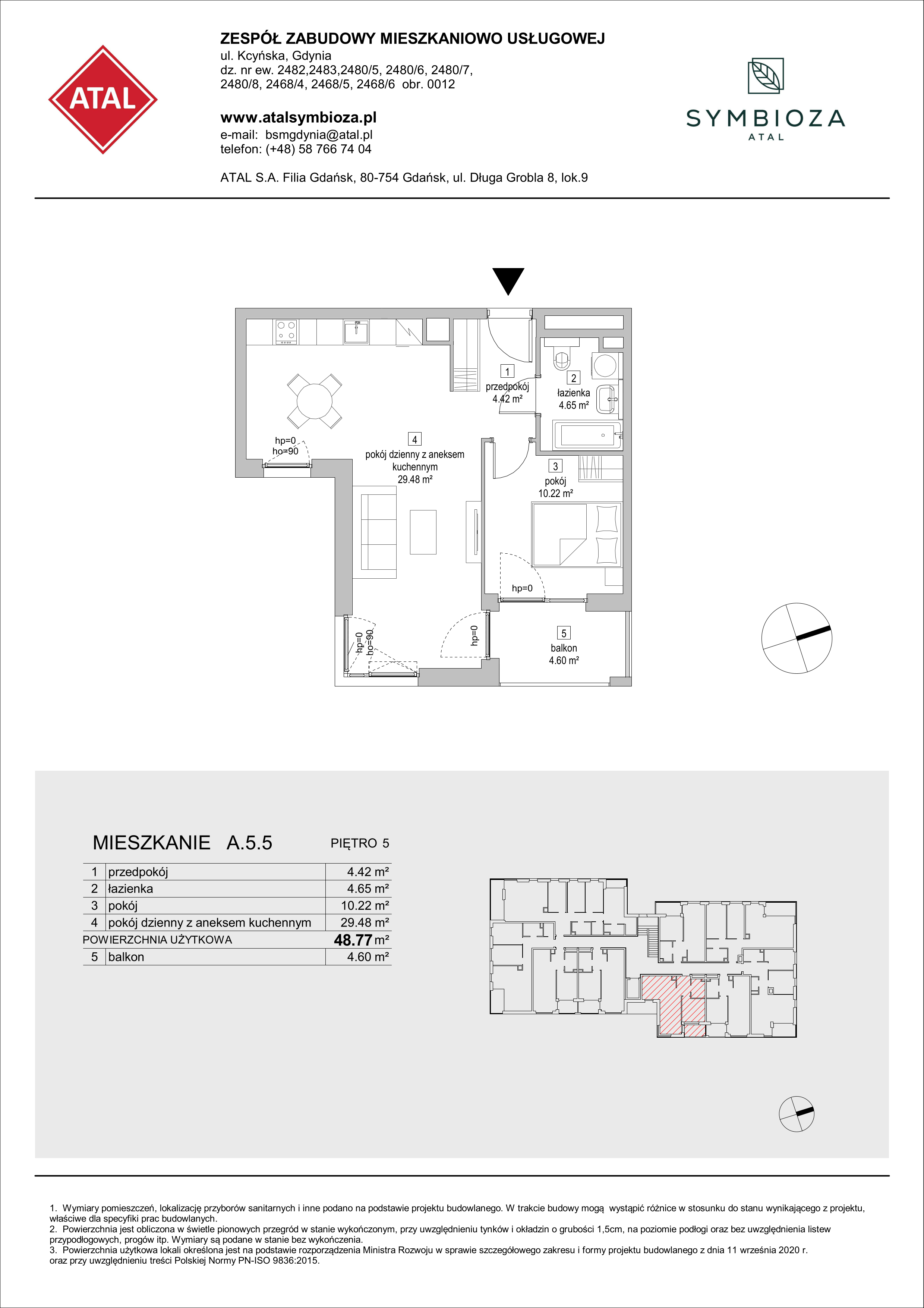 Mieszkanie 48,77 m², piętro 5, oferta nr A.5.5, ATAL Symbioza, Gdynia, Cisowa, ul. Kcyńska-idx