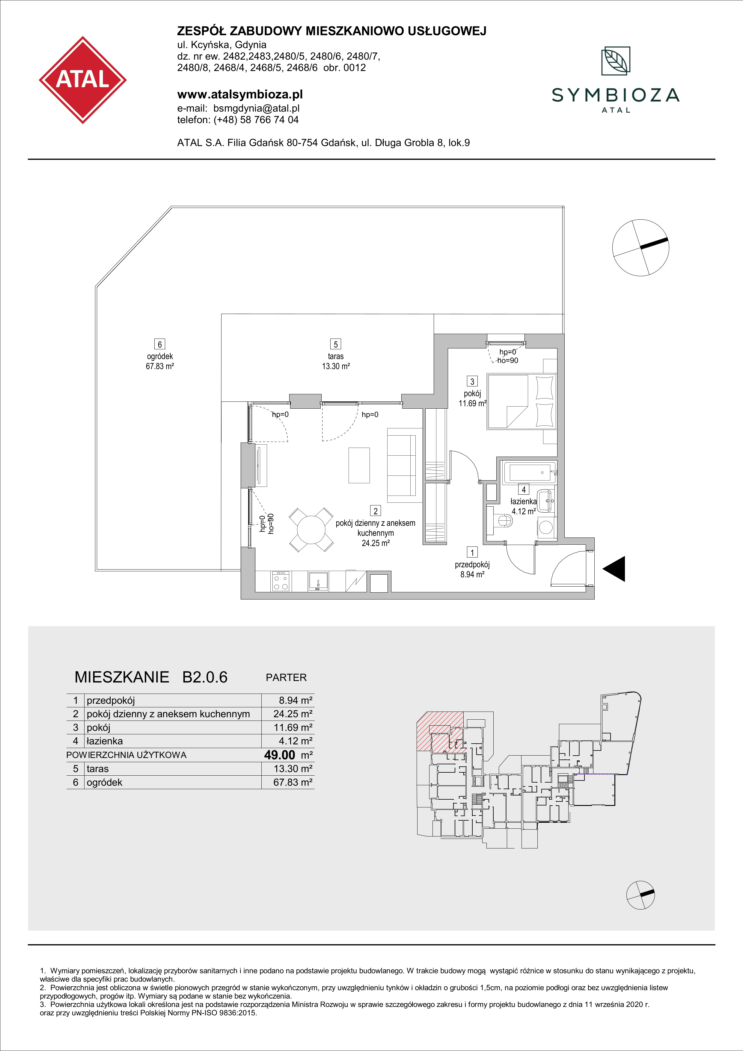 Mieszkanie 49,00 m², parter, oferta nr B2.0.6, ATAL Symbioza, Gdynia, Cisowa, ul. Kcyńska-idx