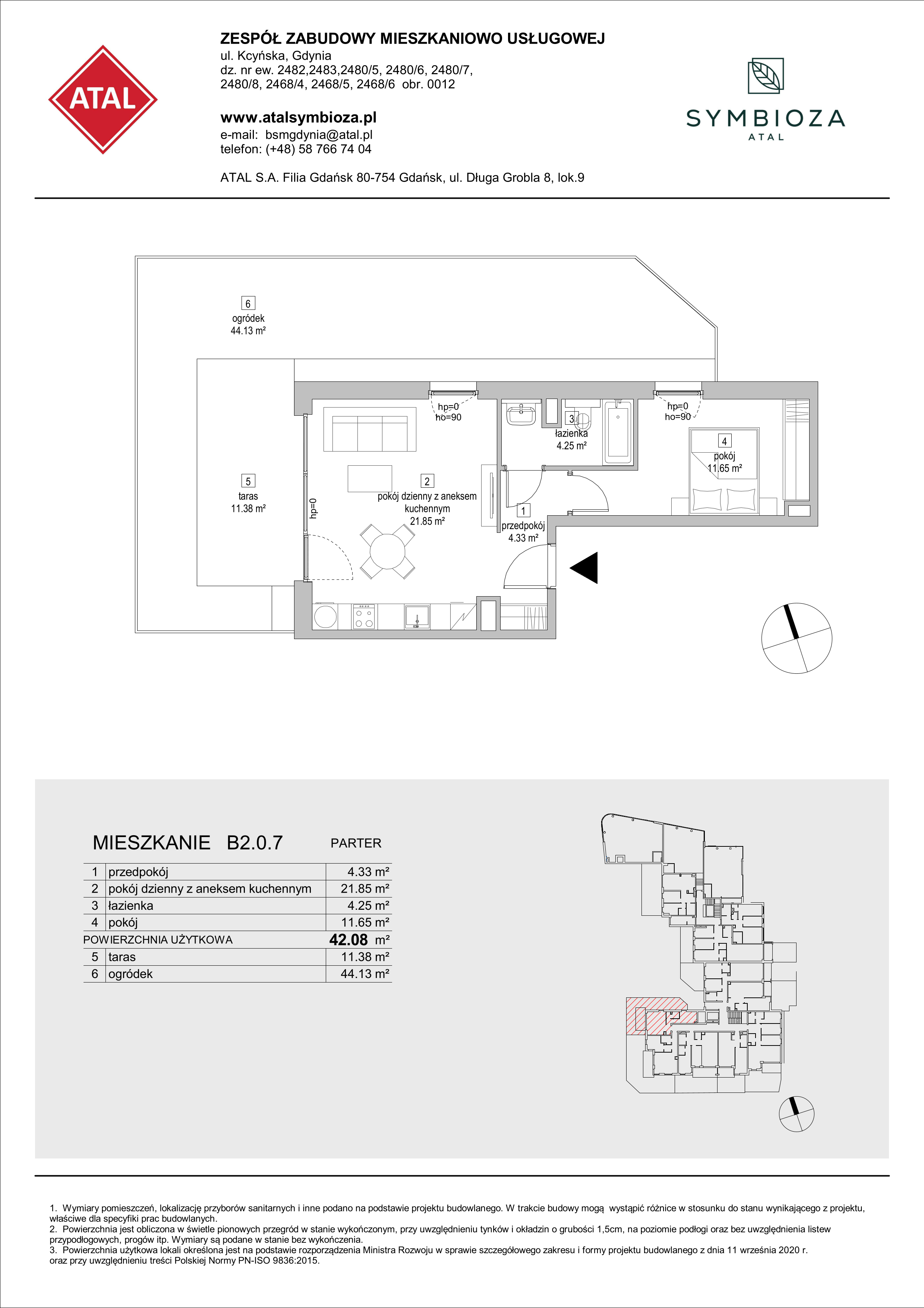 Mieszkanie 42,08 m², parter, oferta nr B2.0.7, ATAL Symbioza, Gdynia, Cisowa, ul. Kcyńska-idx