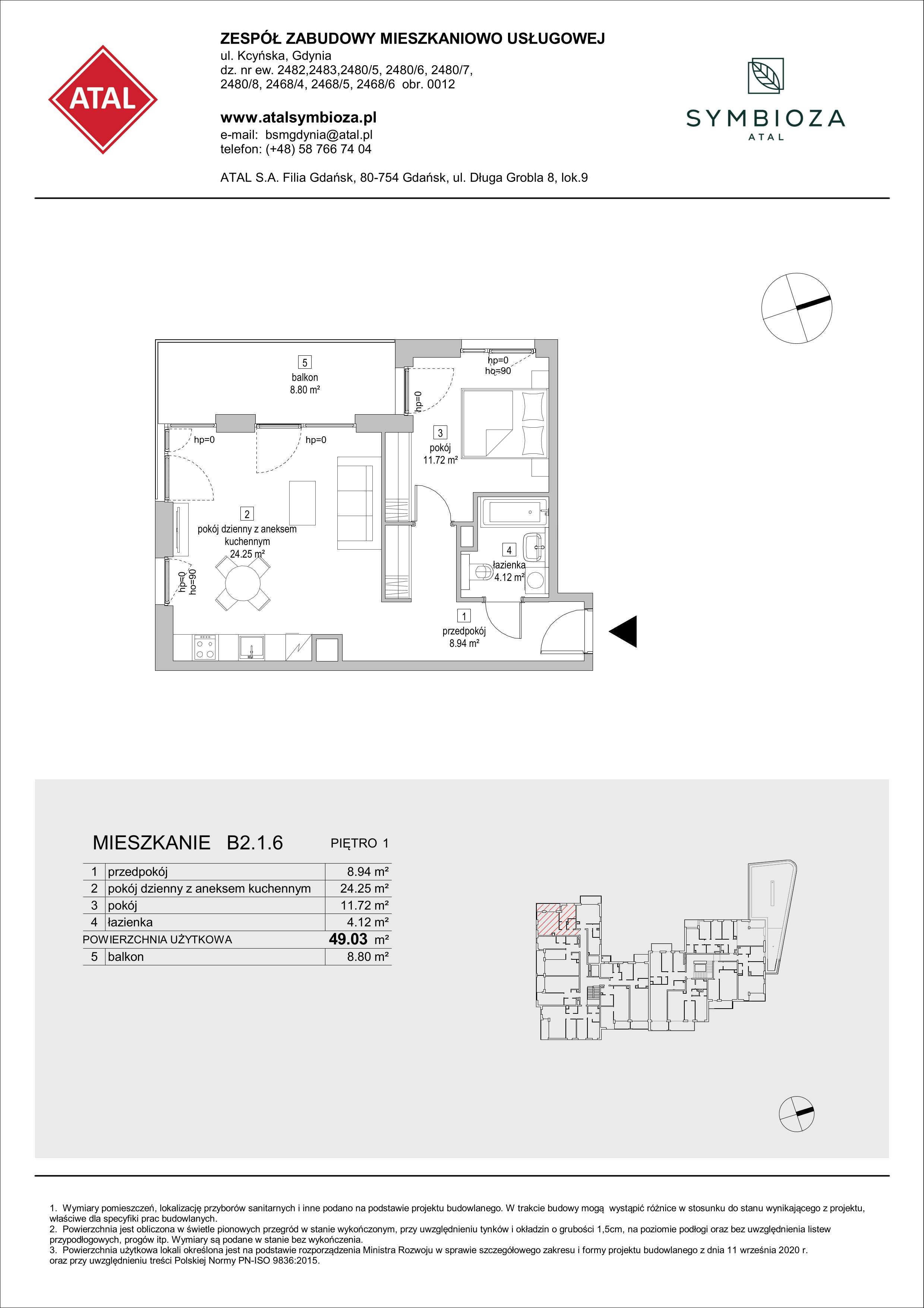 Mieszkanie 49,03 m², piętro 1, oferta nr B2.1.6, ATAL Symbioza, Gdynia, Cisowa, ul. Kcyńska-idx