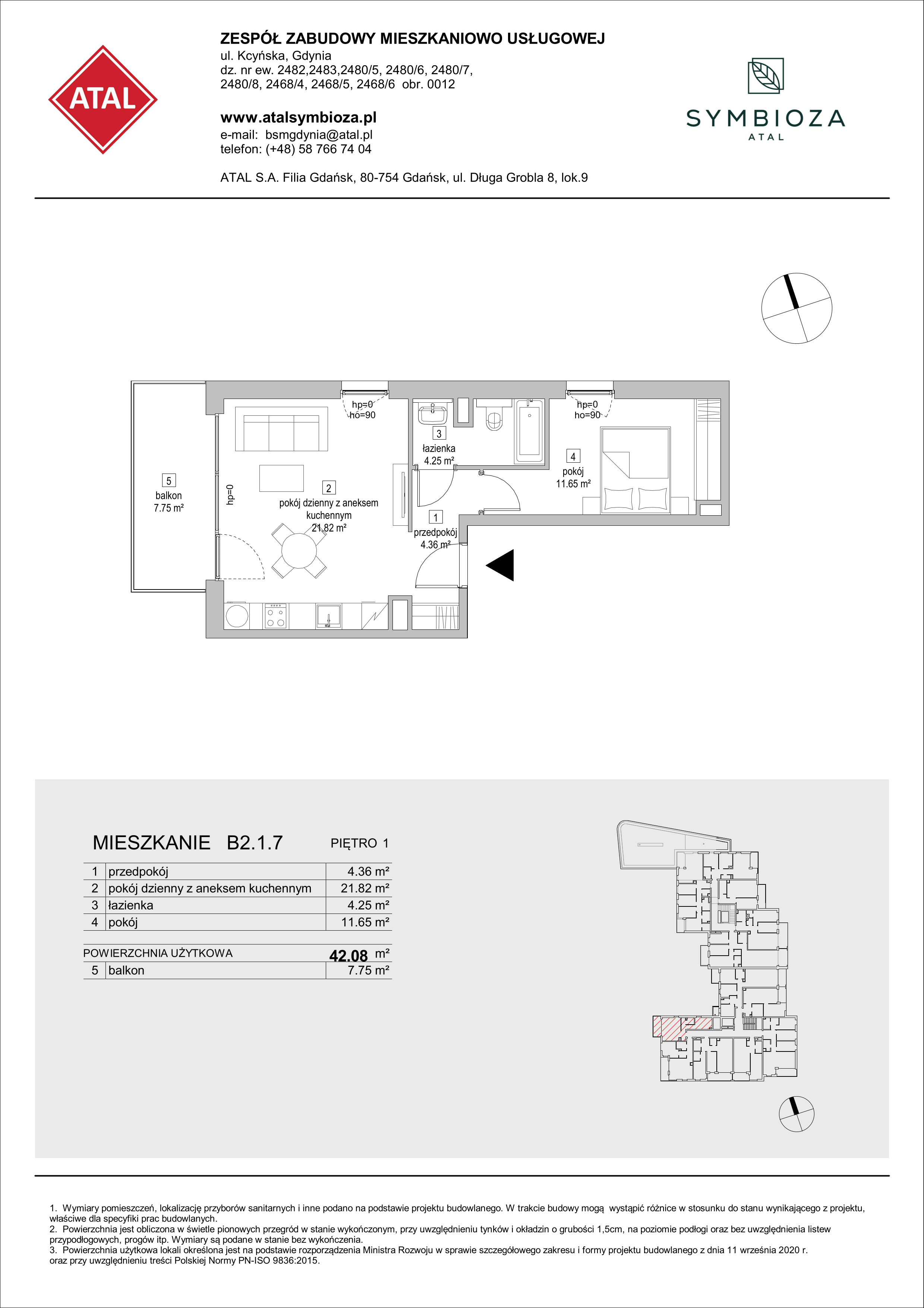 Mieszkanie 42,08 m², piętro 1, oferta nr B2.1.7, ATAL Symbioza, Gdynia, Cisowa, ul. Kcyńska-idx