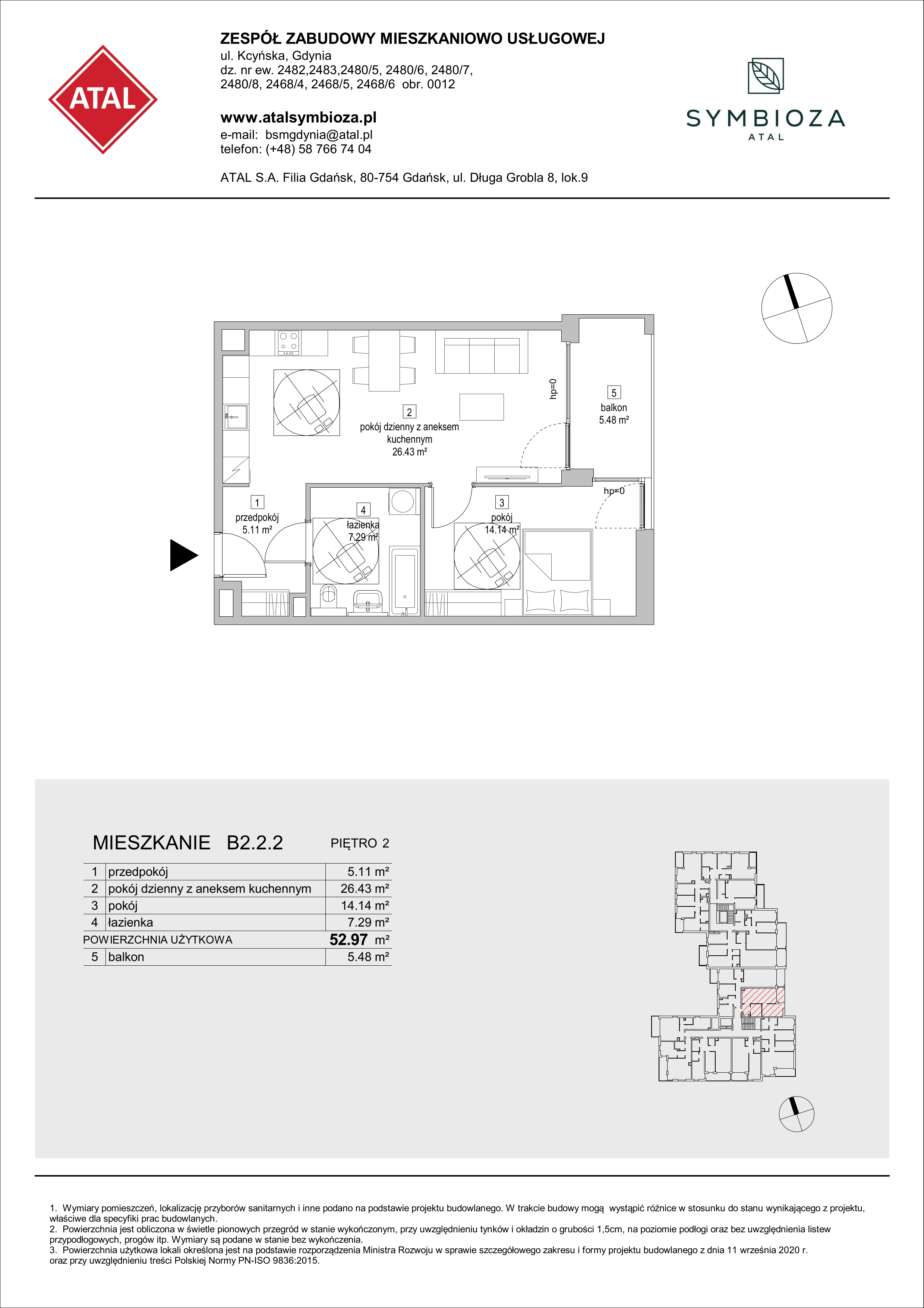 Mieszkanie 52,97 m², piętro 2, oferta nr B2.2.2, ATAL Symbioza, Gdynia, Cisowa, ul. Kcyńska-idx