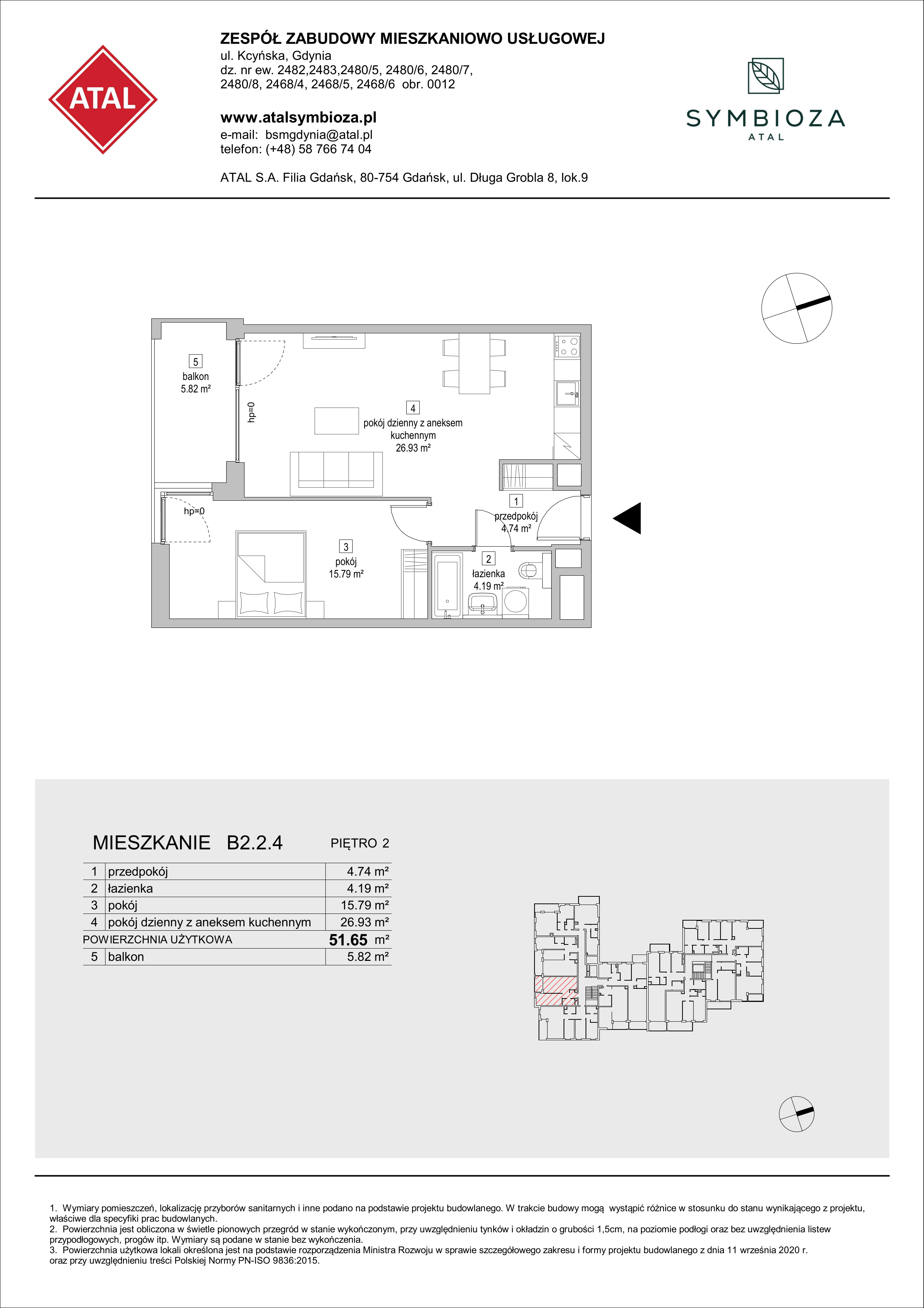 Mieszkanie 51,65 m², piętro 2, oferta nr B2.2.4, ATAL Symbioza, Gdynia, Cisowa, ul. Kcyńska-idx