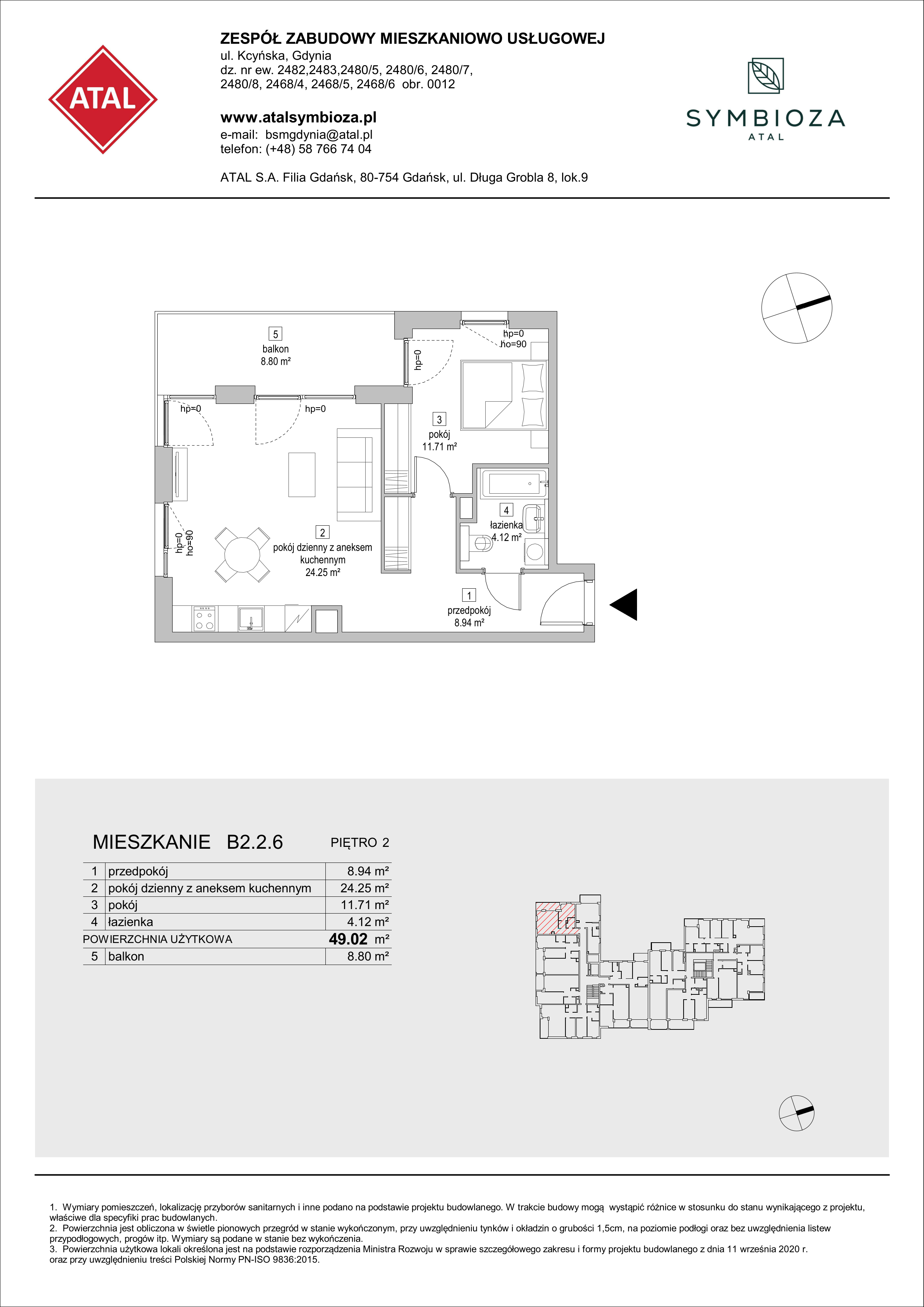 Mieszkanie 49,02 m², piętro 2, oferta nr B2.2.6, ATAL Symbioza, Gdynia, Cisowa, ul. Kcyńska-idx