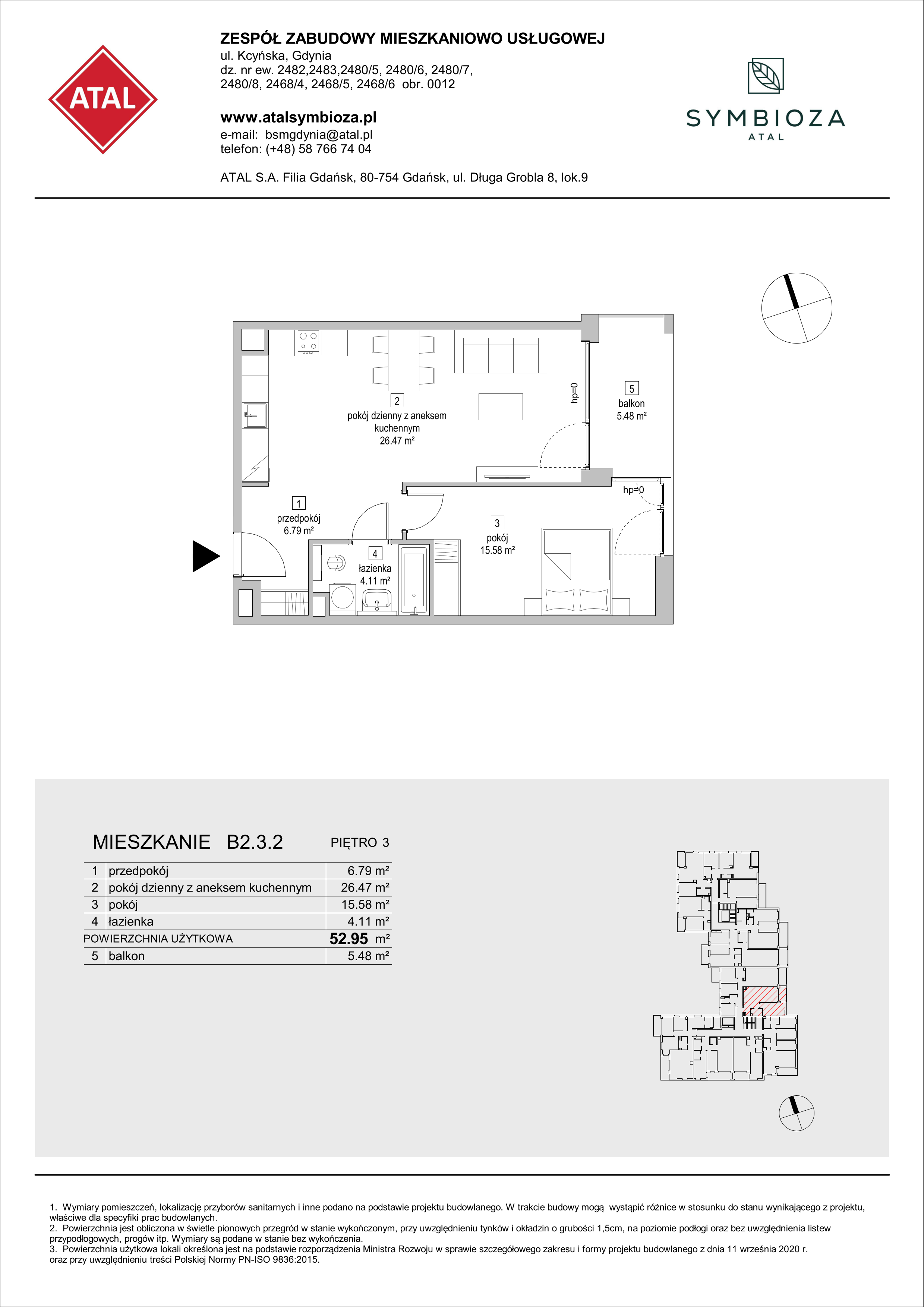 Mieszkanie 52,95 m², piętro 3, oferta nr B2.3.2, ATAL Symbioza, Gdynia, Cisowa, ul. Kcyńska-idx