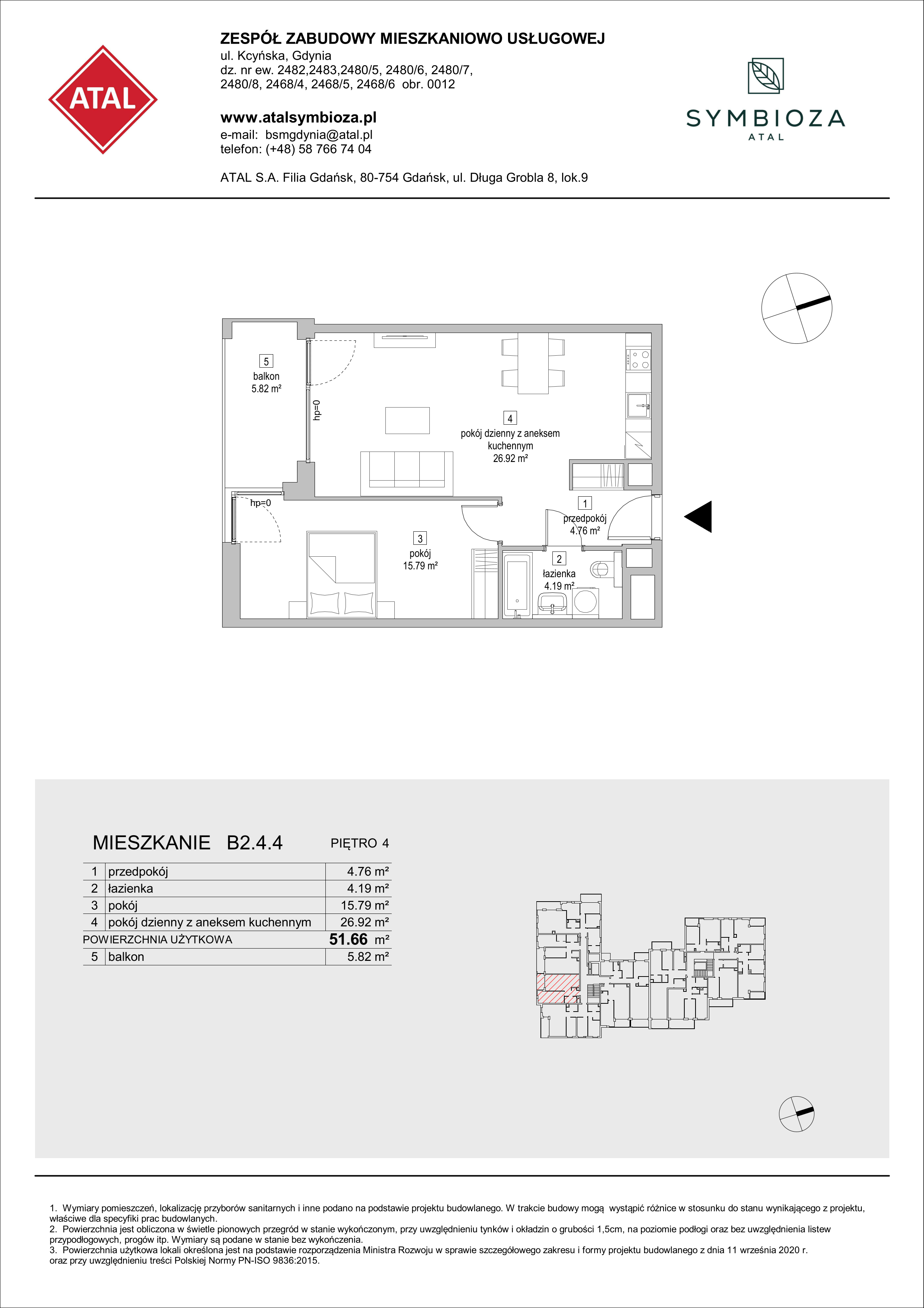 Mieszkanie 51,66 m², piętro 4, oferta nr B2.4.4, ATAL Symbioza, Gdynia, Cisowa, ul. Kcyńska-idx