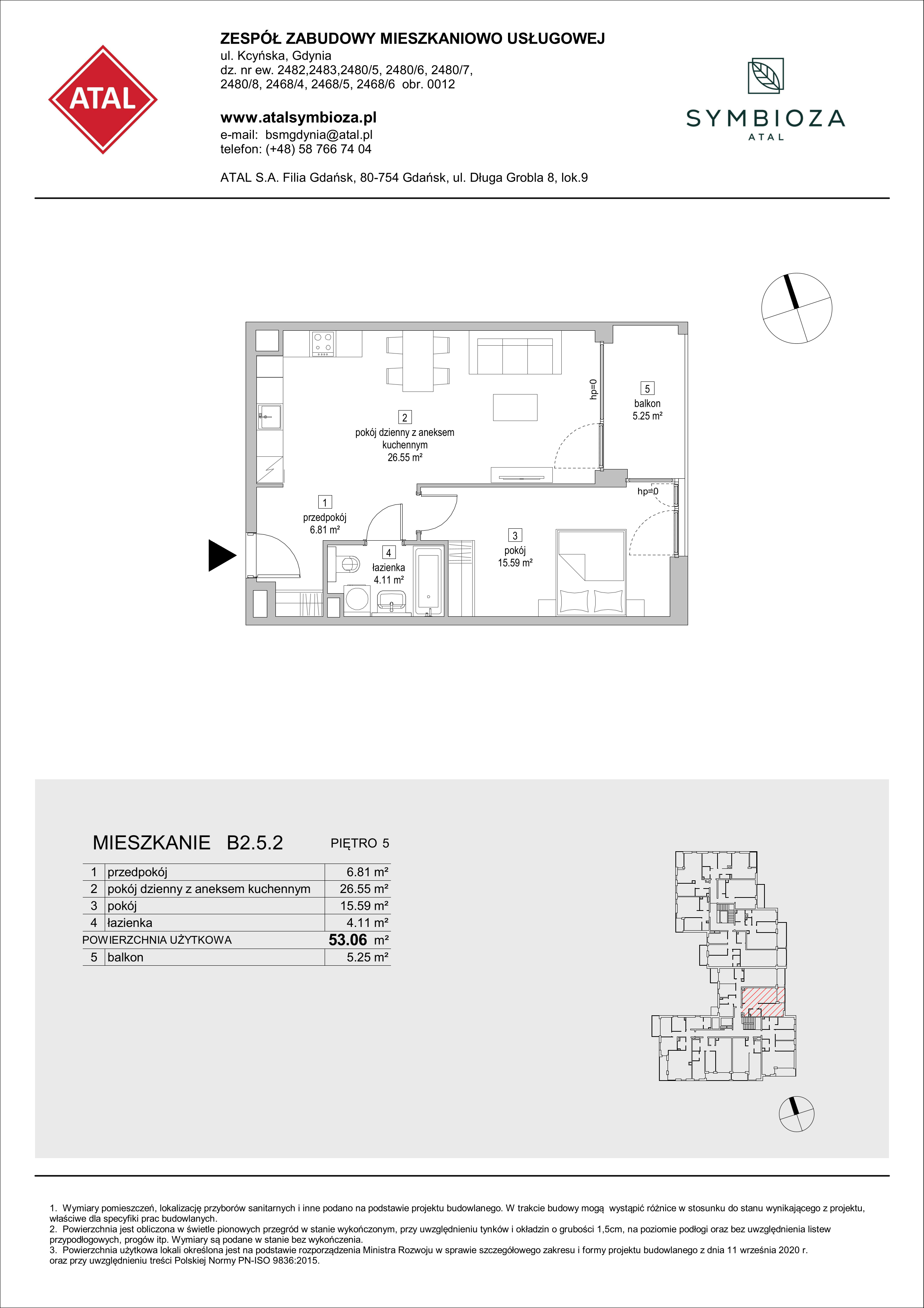 Mieszkanie 53,06 m², piętro 5, oferta nr B2.5.2, ATAL Symbioza, Gdynia, Cisowa, ul. Kcyńska-idx