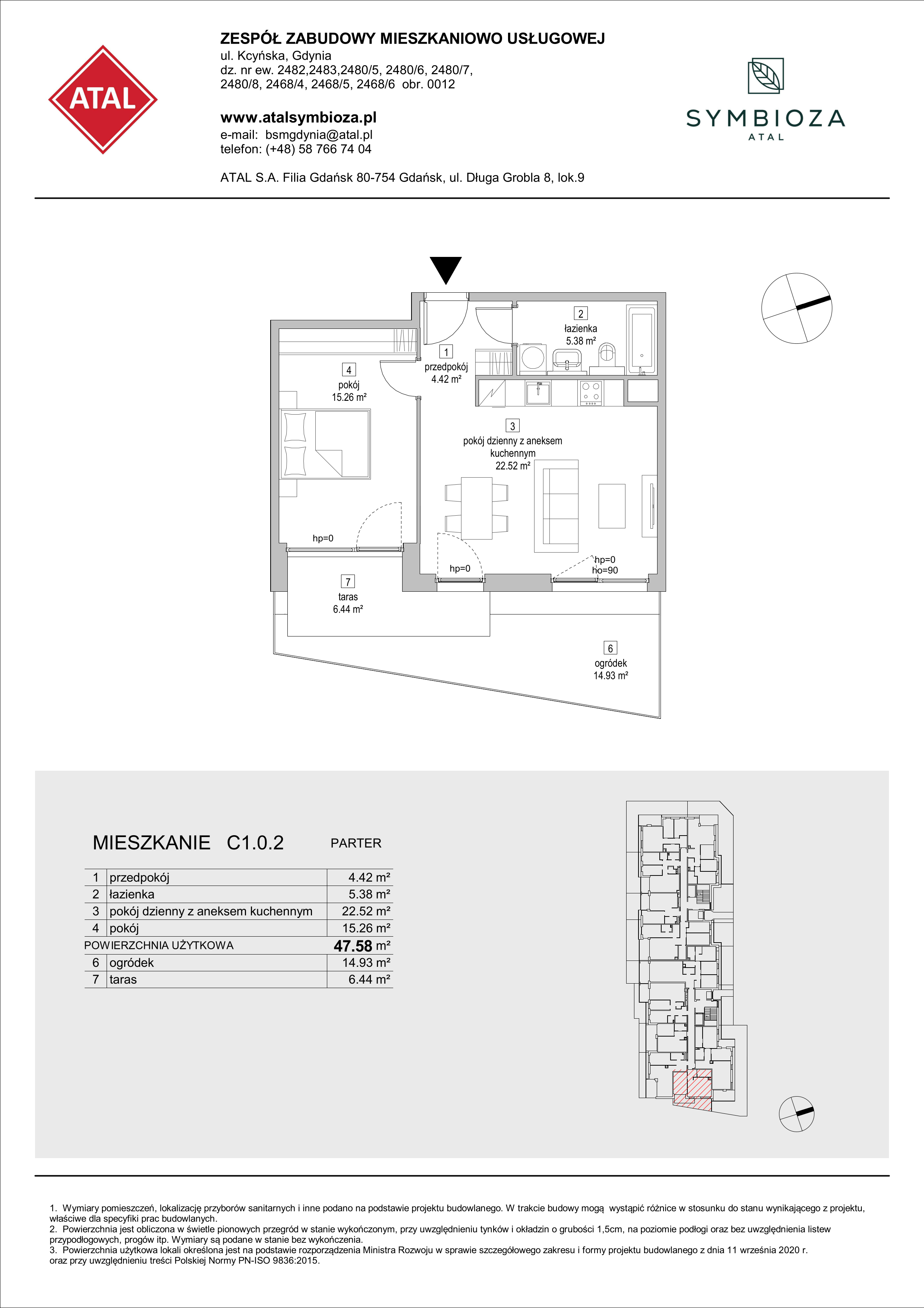 Mieszkanie 47,58 m², parter, oferta nr C1.0.2, ATAL Symbioza, Gdynia, Cisowa, ul. Kcyńska-idx