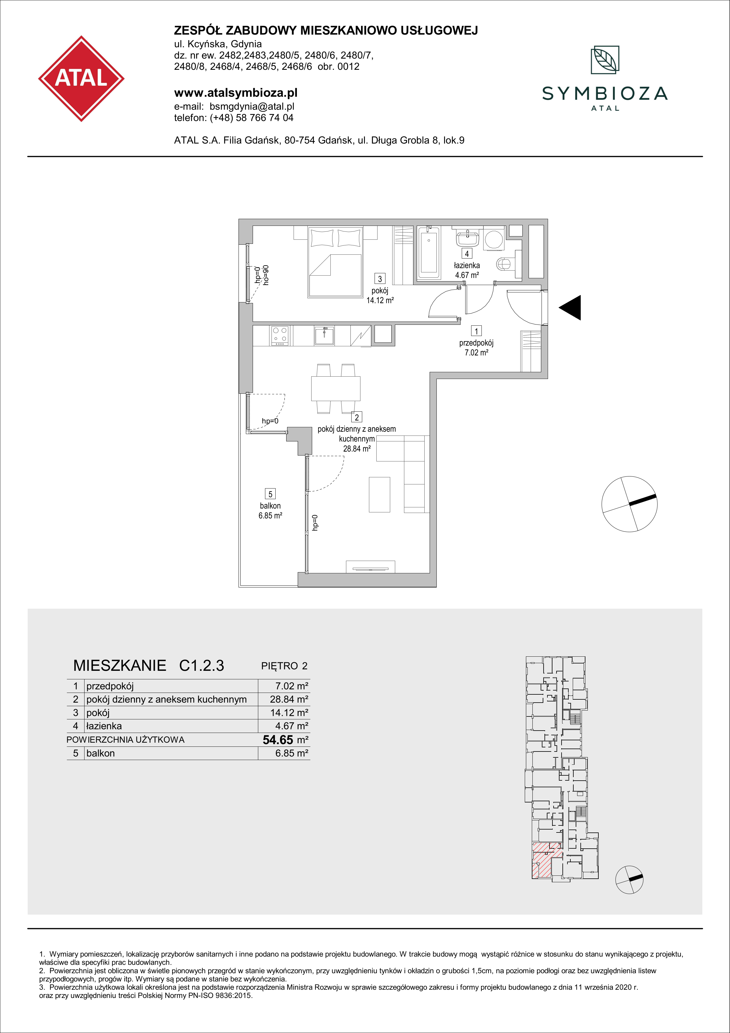 Mieszkanie 54,56 m², piętro 2, oferta nr C1.2.3, ATAL Symbioza, Gdynia, Cisowa, ul. Kcyńska-idx