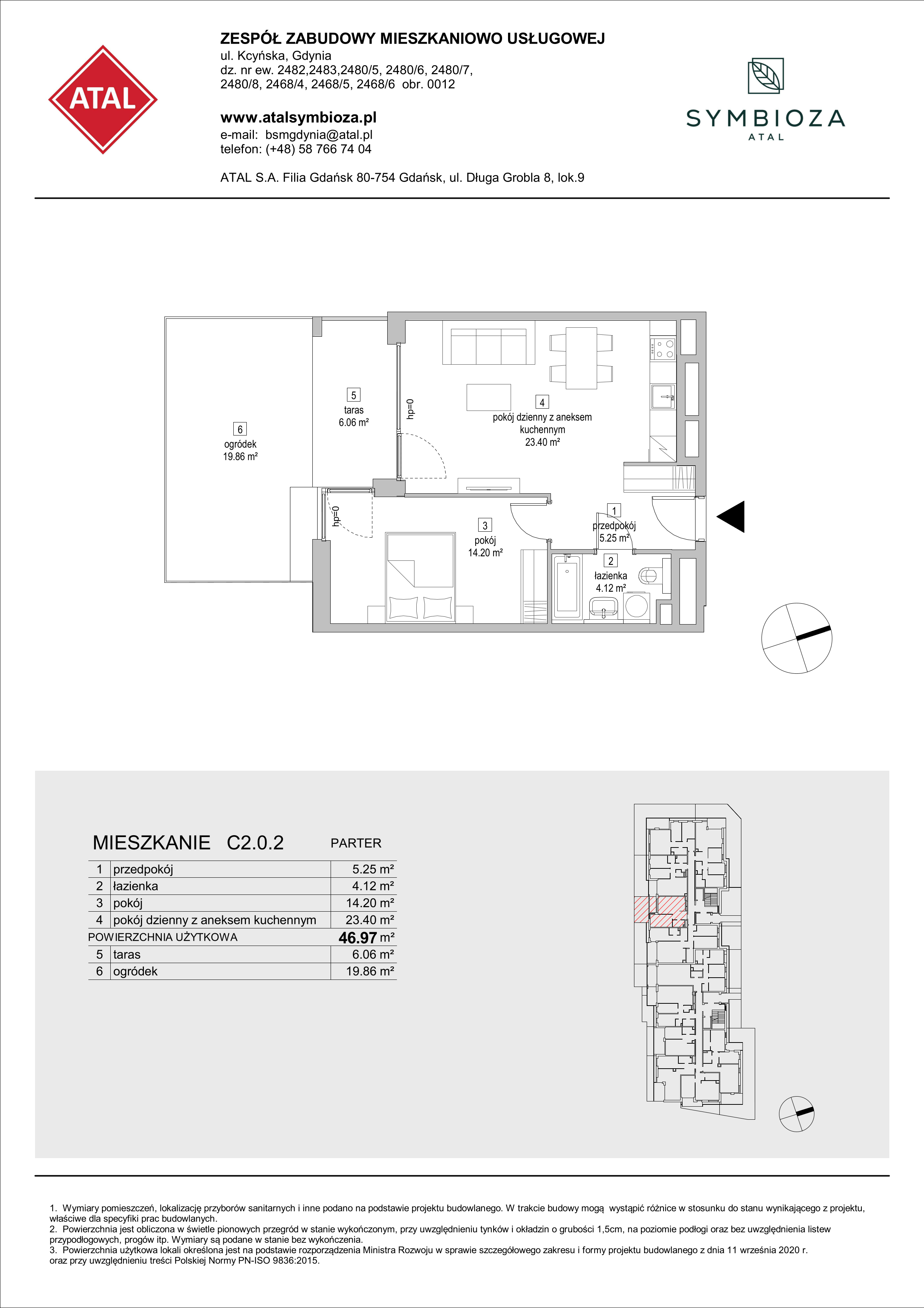 Mieszkanie 46,97 m², parter, oferta nr C2.0.2, ATAL Symbioza, Gdynia, Cisowa, ul. Kcyńska-idx