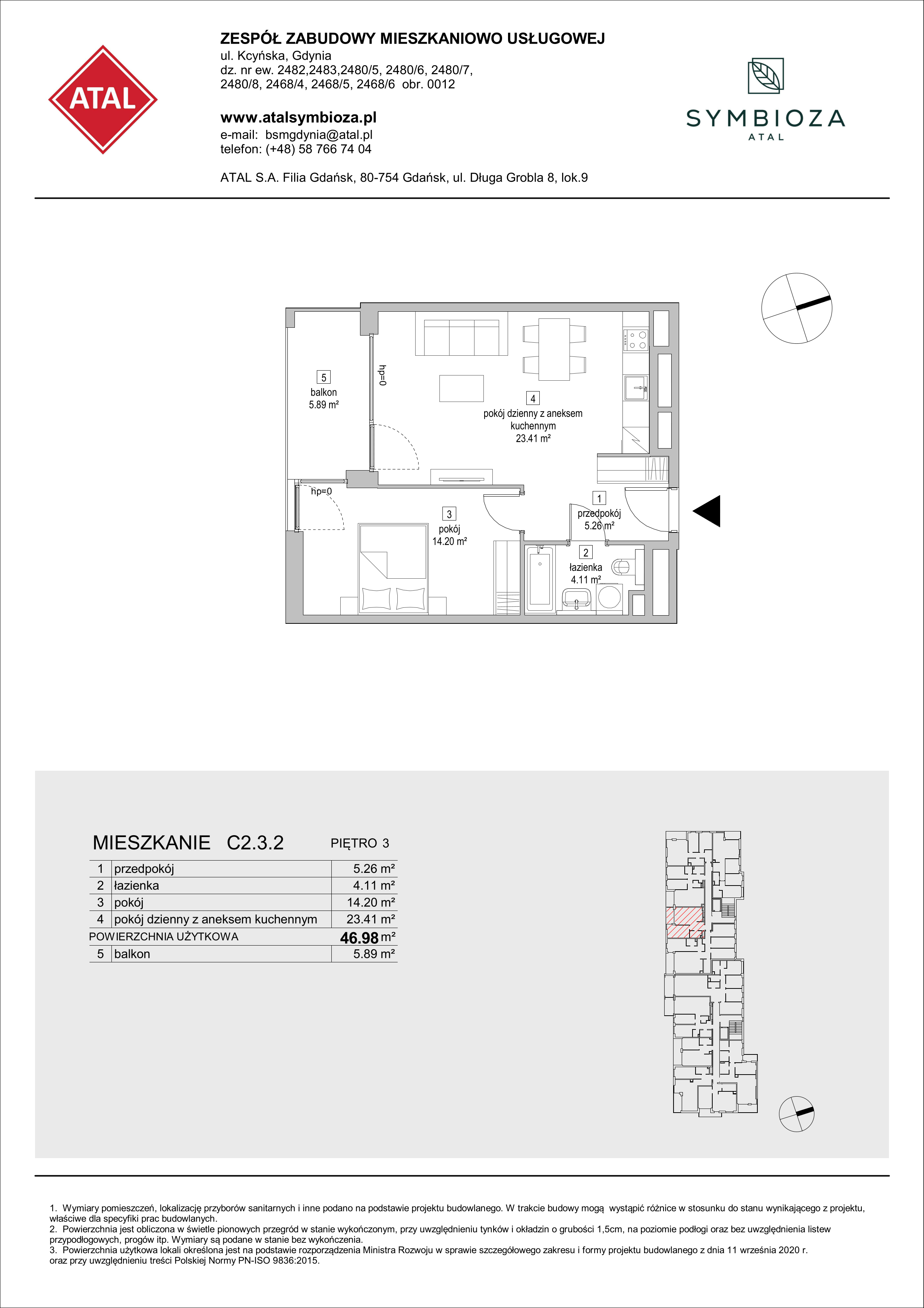 Mieszkanie 46,98 m², piętro 3, oferta nr C2.3.2, ATAL Symbioza, Gdynia, Cisowa, ul. Kcyńska-idx