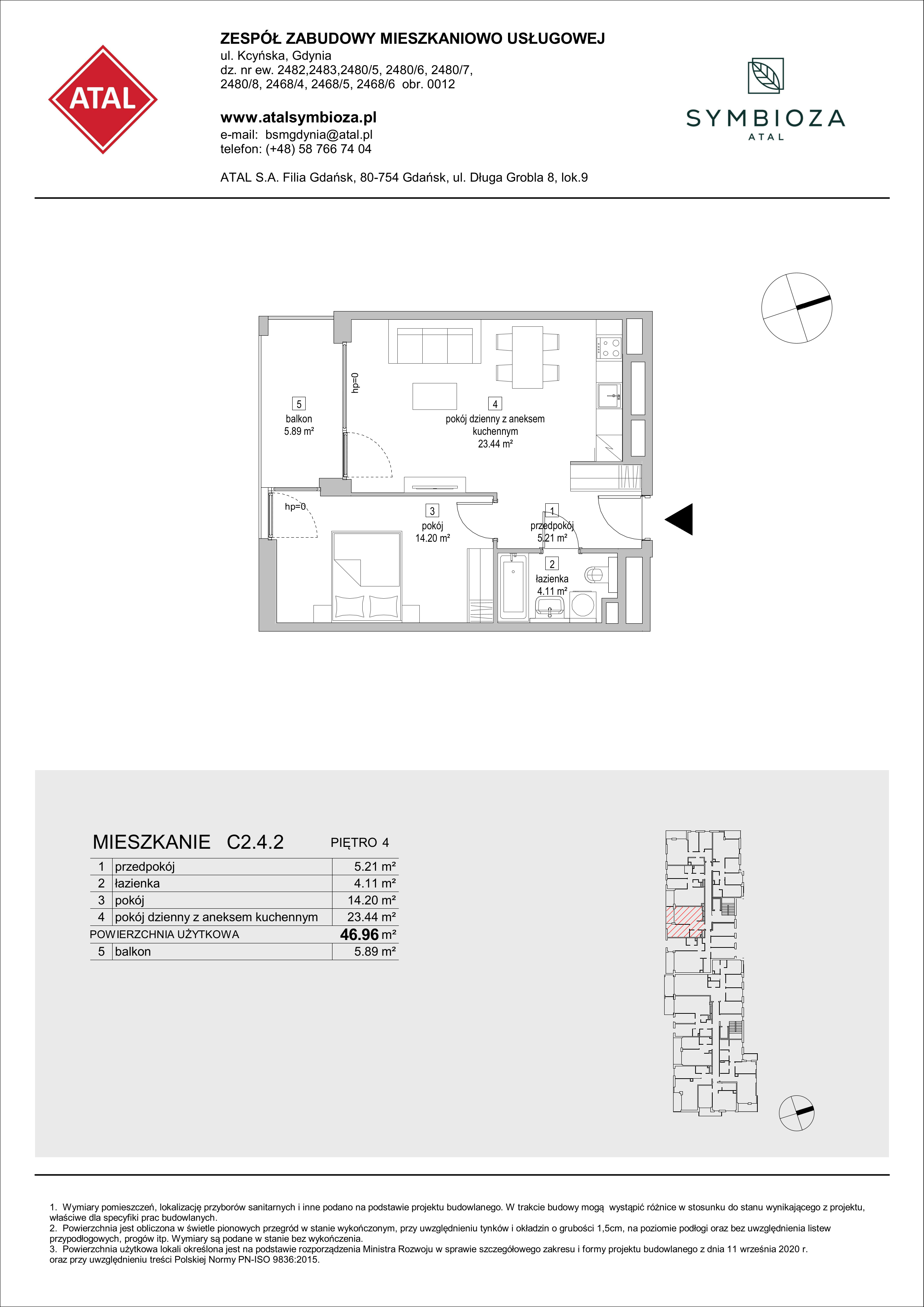 Mieszkanie 46,96 m², piętro 4, oferta nr C2.4.2, ATAL Symbioza, Gdynia, Cisowa, ul. Kcyńska-idx