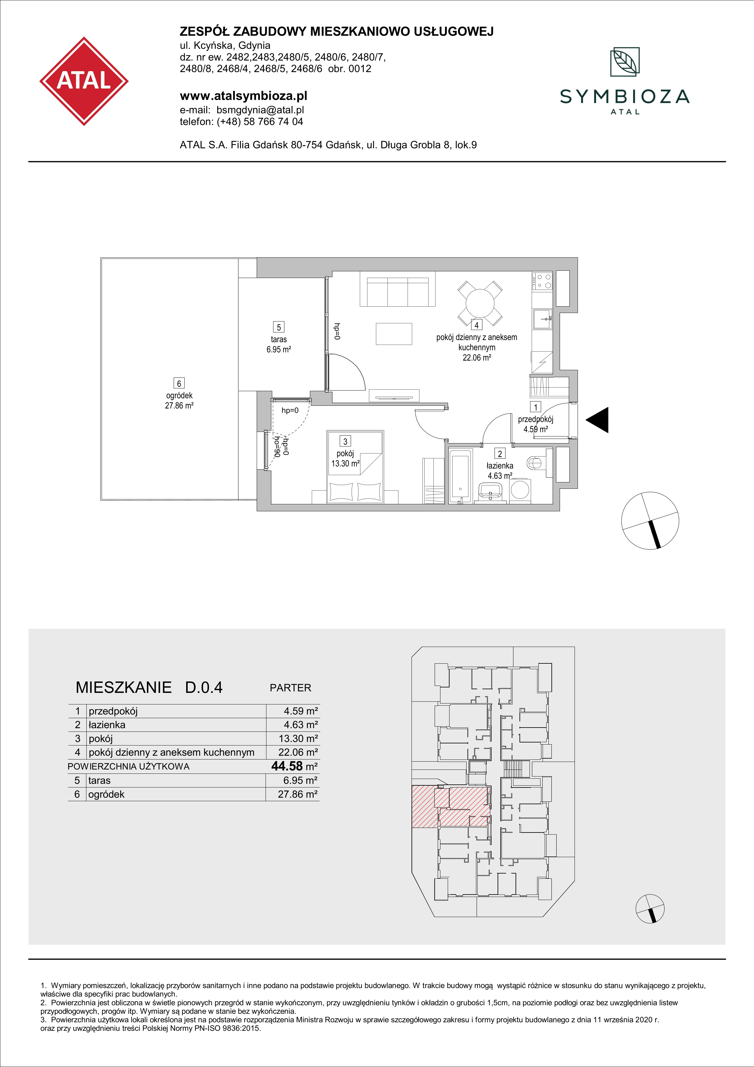 Mieszkanie 44,58 m², parter, oferta nr D.0.4, ATAL Symbioza, Gdynia, Cisowa, ul. Kcyńska-idx