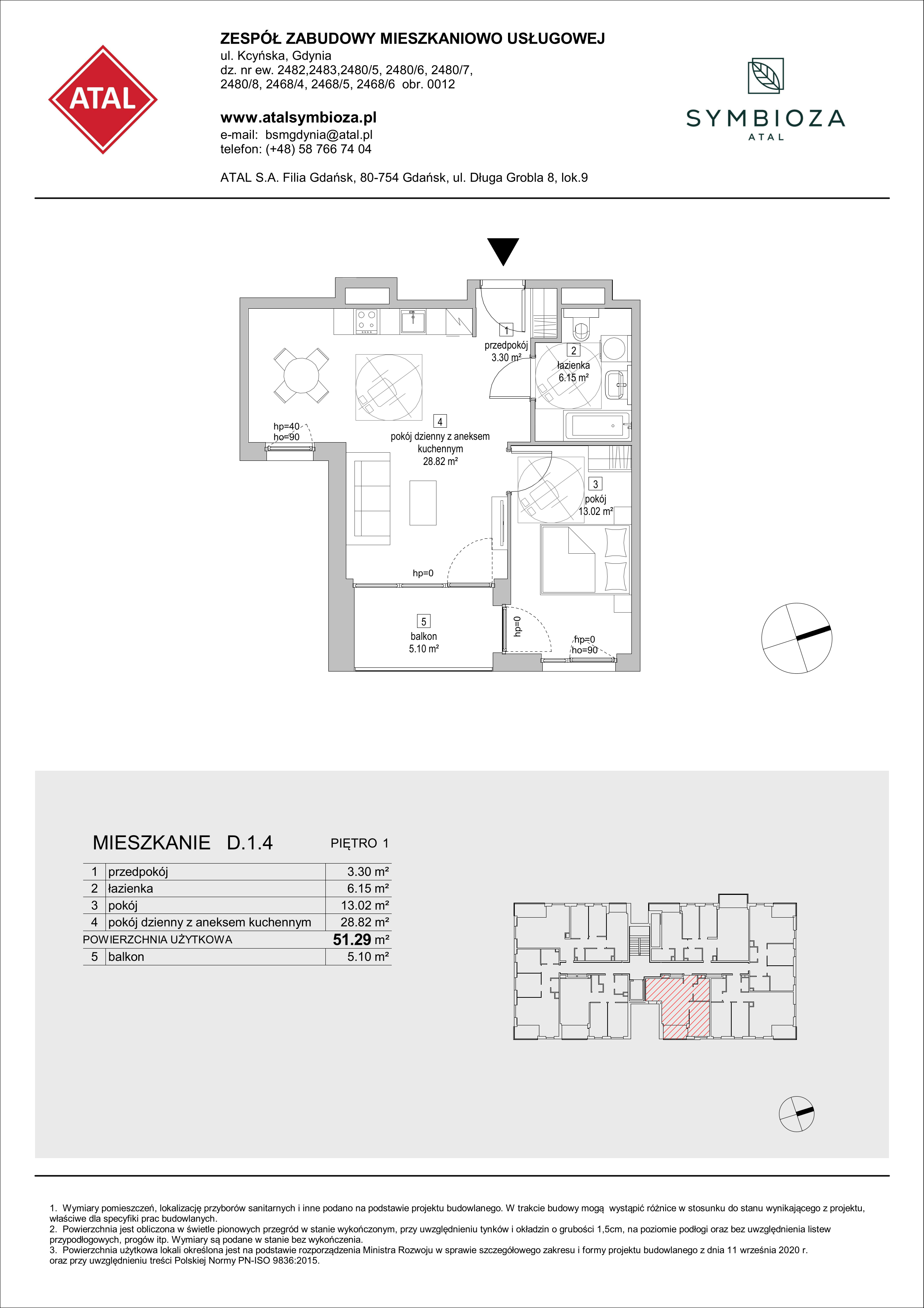 Mieszkanie 51,29 m², piętro 1, oferta nr D.1.4, ATAL Symbioza, Gdynia, Cisowa, ul. Kcyńska-idx