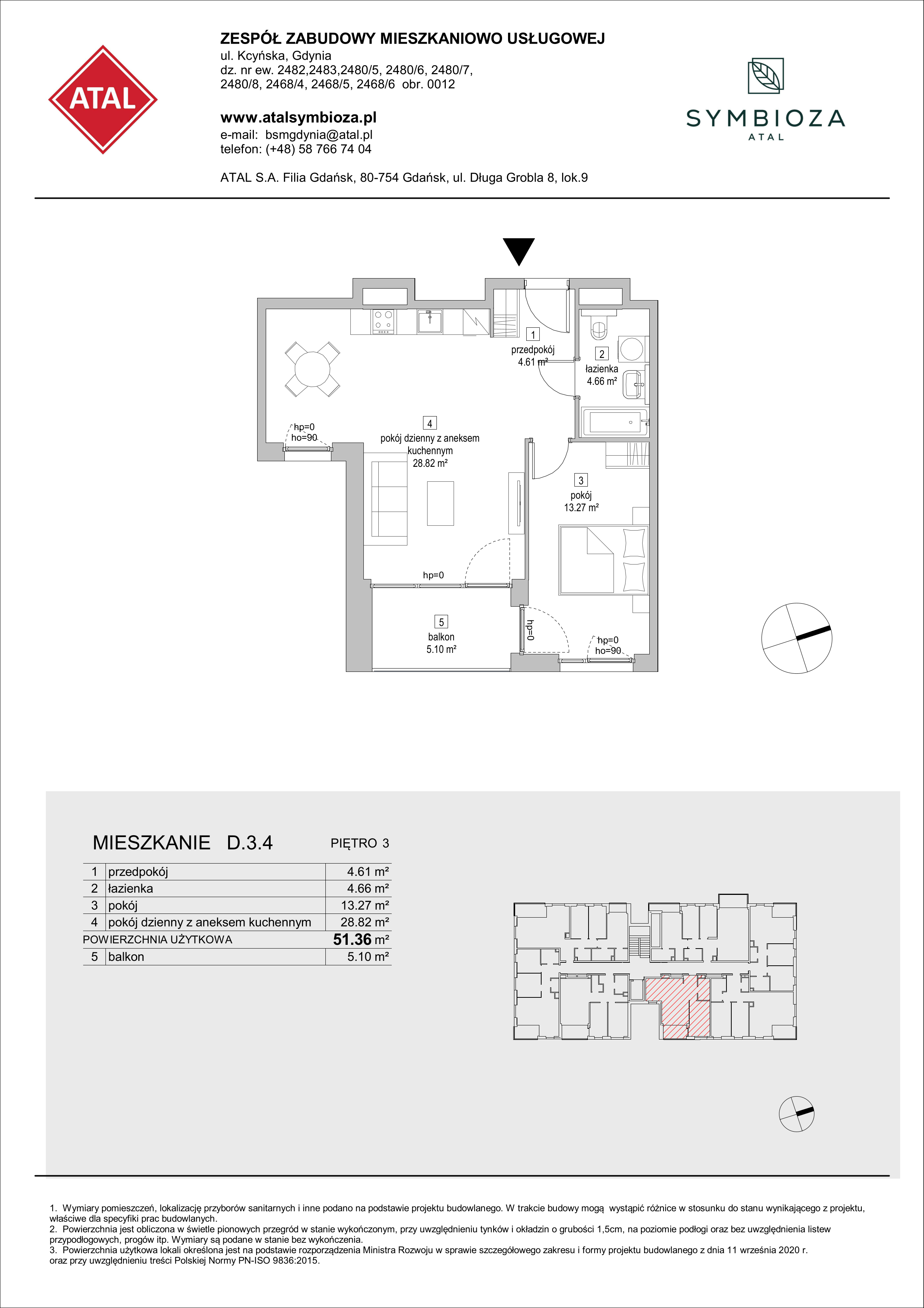 Mieszkanie 51,36 m², piętro 3, oferta nr D.3.4, ATAL Symbioza, Gdynia, Cisowa, ul. Kcyńska-idx