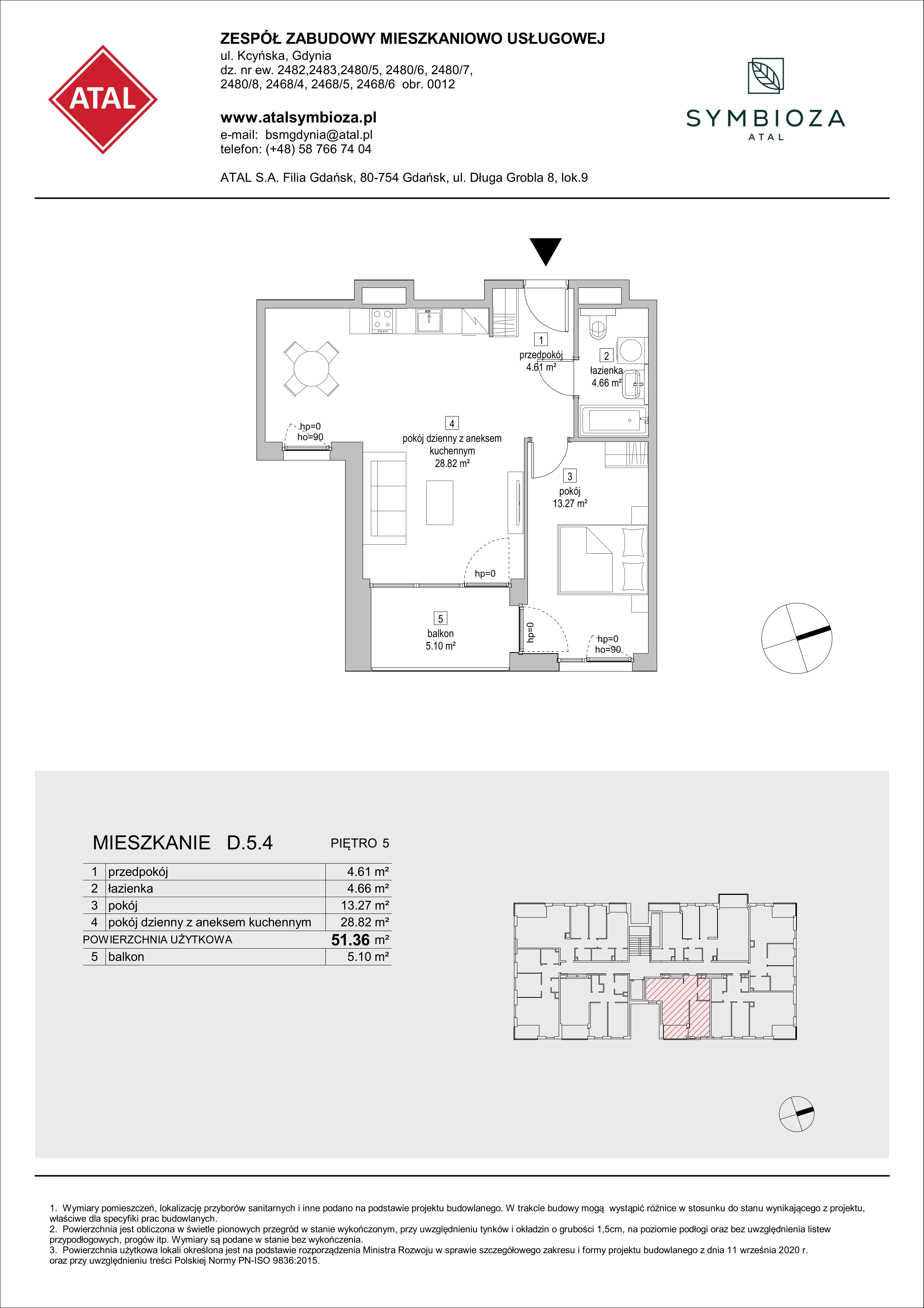 Mieszkanie 51,36 m², piętro 5, oferta nr D.5.4, ATAL Symbioza, Gdynia, Cisowa, ul. Kcyńska-idx