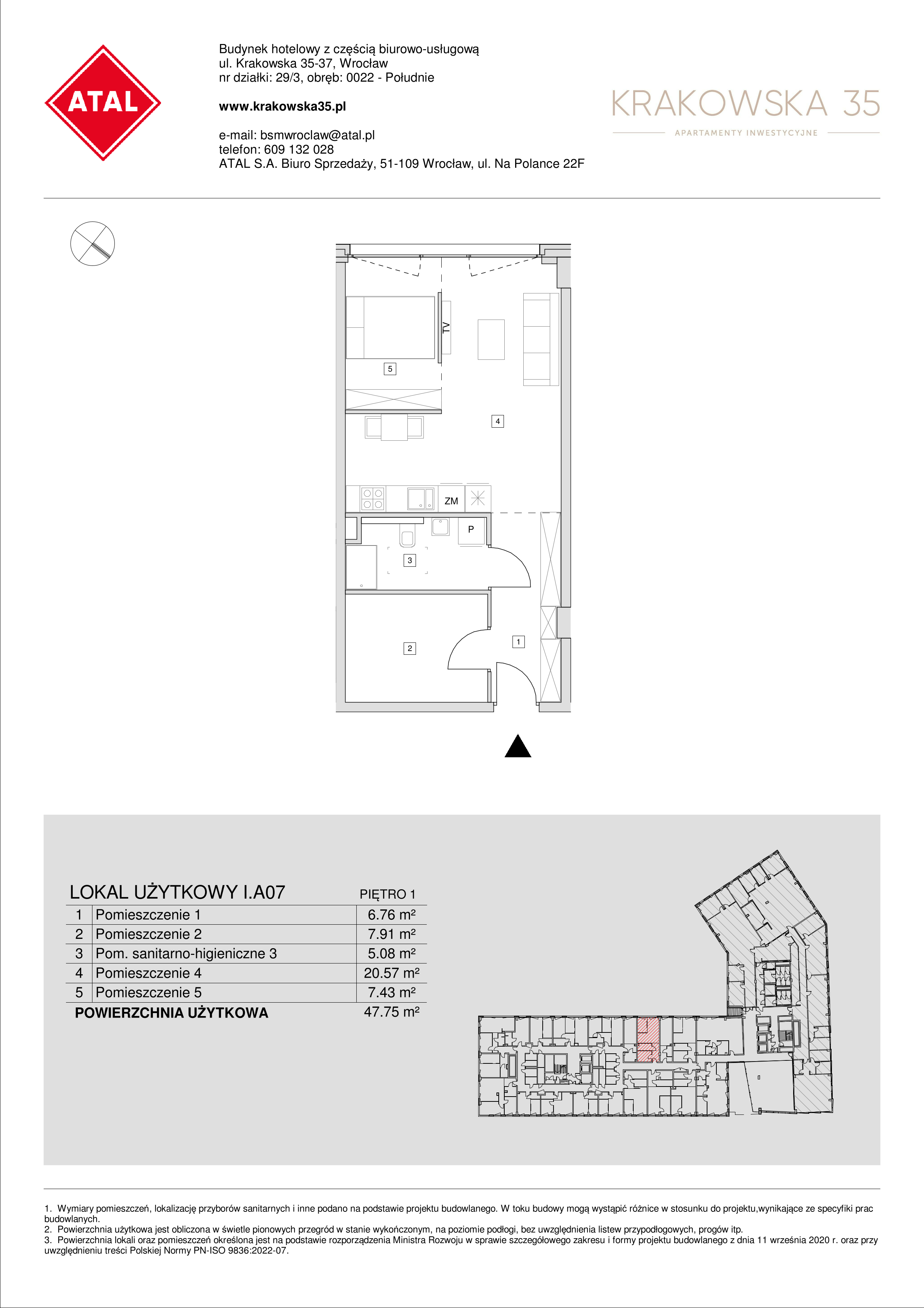 Mieszkanie 47,75 m², piętro 1, oferta nr I.A.07, Krakowska 35, Wrocław, Przedmieście Oławskie, Krzyki, ul. Krakowska-idx