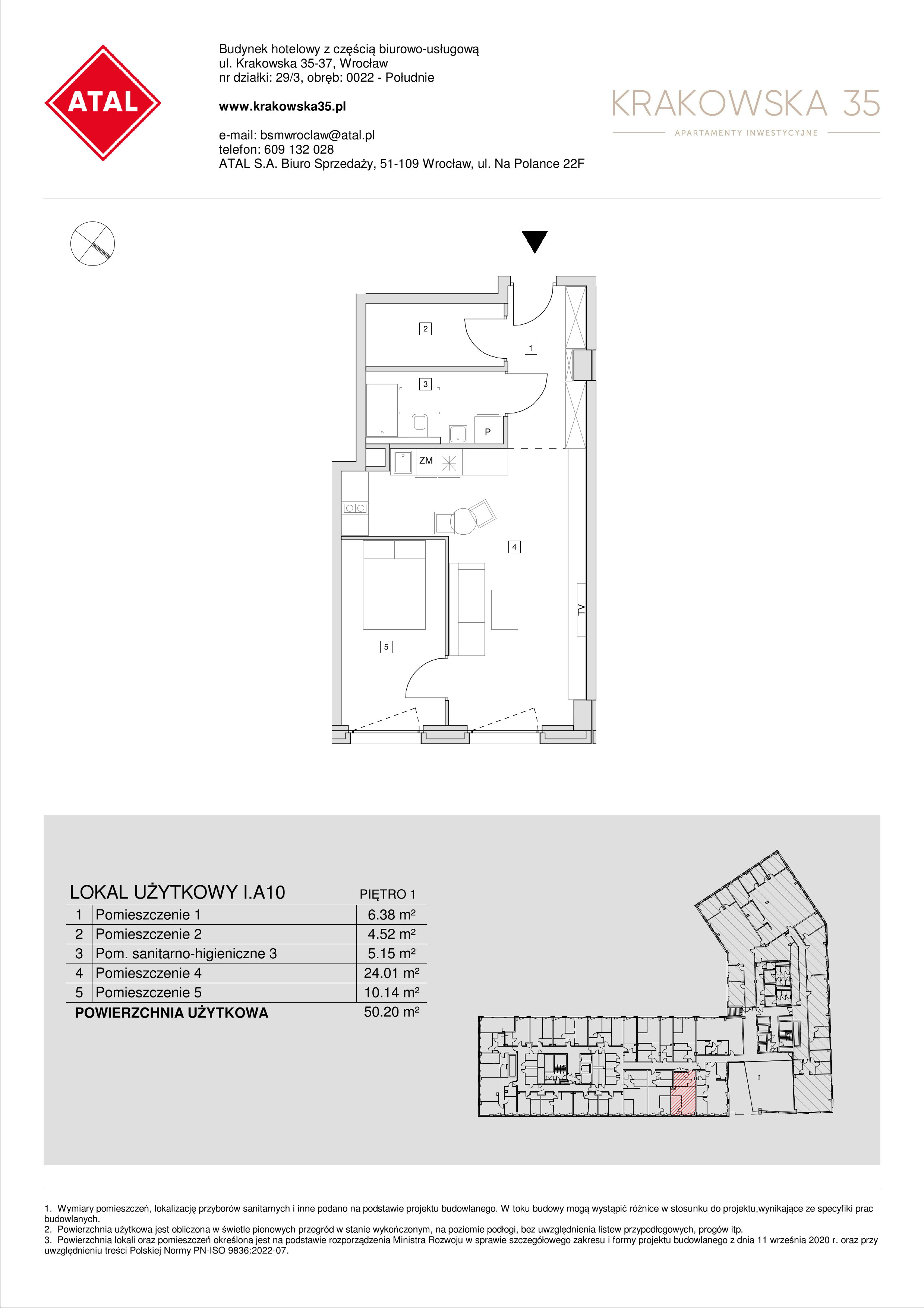 Mieszkanie 50,20 m², piętro 1, oferta nr I.A.10, Krakowska 35, Wrocław, Przedmieście Oławskie, Krzyki, ul. Krakowska-idx