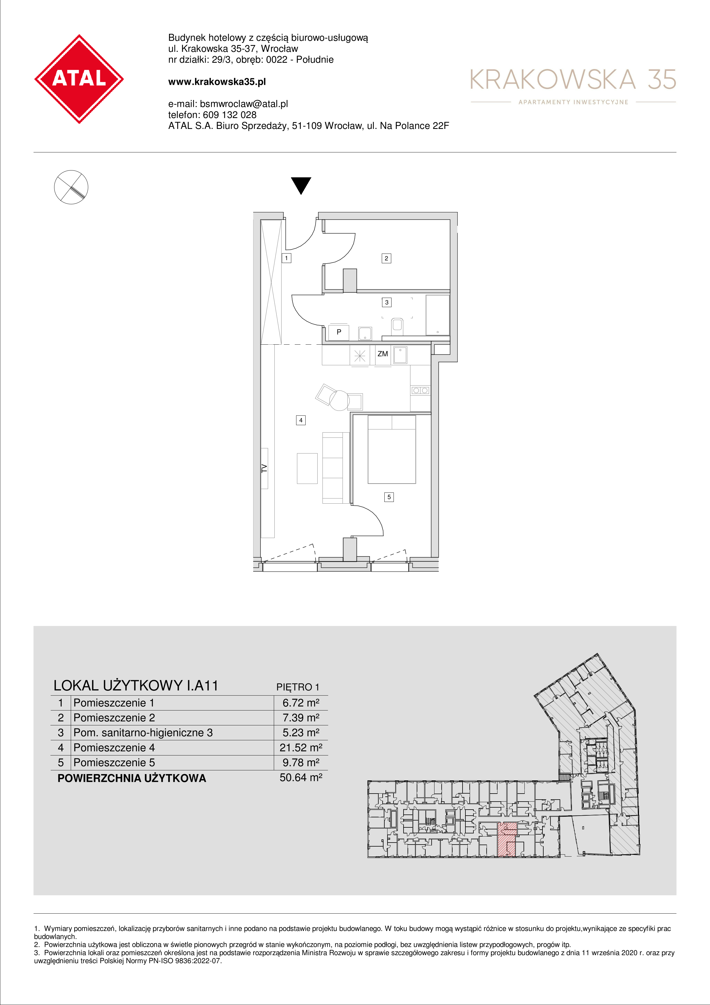 Mieszkanie 50,64 m², piętro 1, oferta nr I.A.11, Krakowska 35, Wrocław, Przedmieście Oławskie, Krzyki, ul. Krakowska-idx