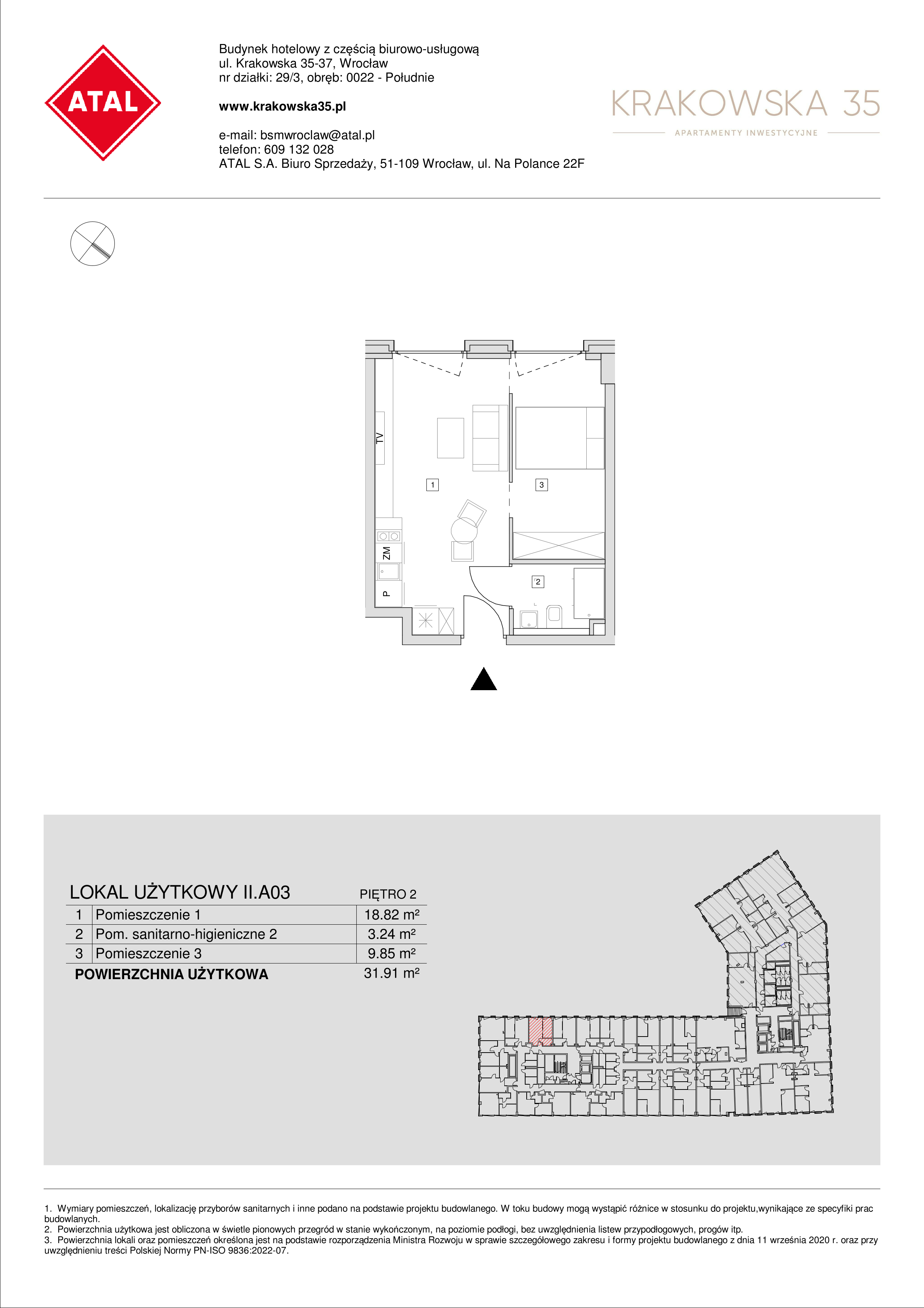 Mieszkanie 31,91 m², piętro 2, oferta nr II.A.03, Krakowska 35, Wrocław, Przedmieście Oławskie, Krzyki, ul. Krakowska-idx