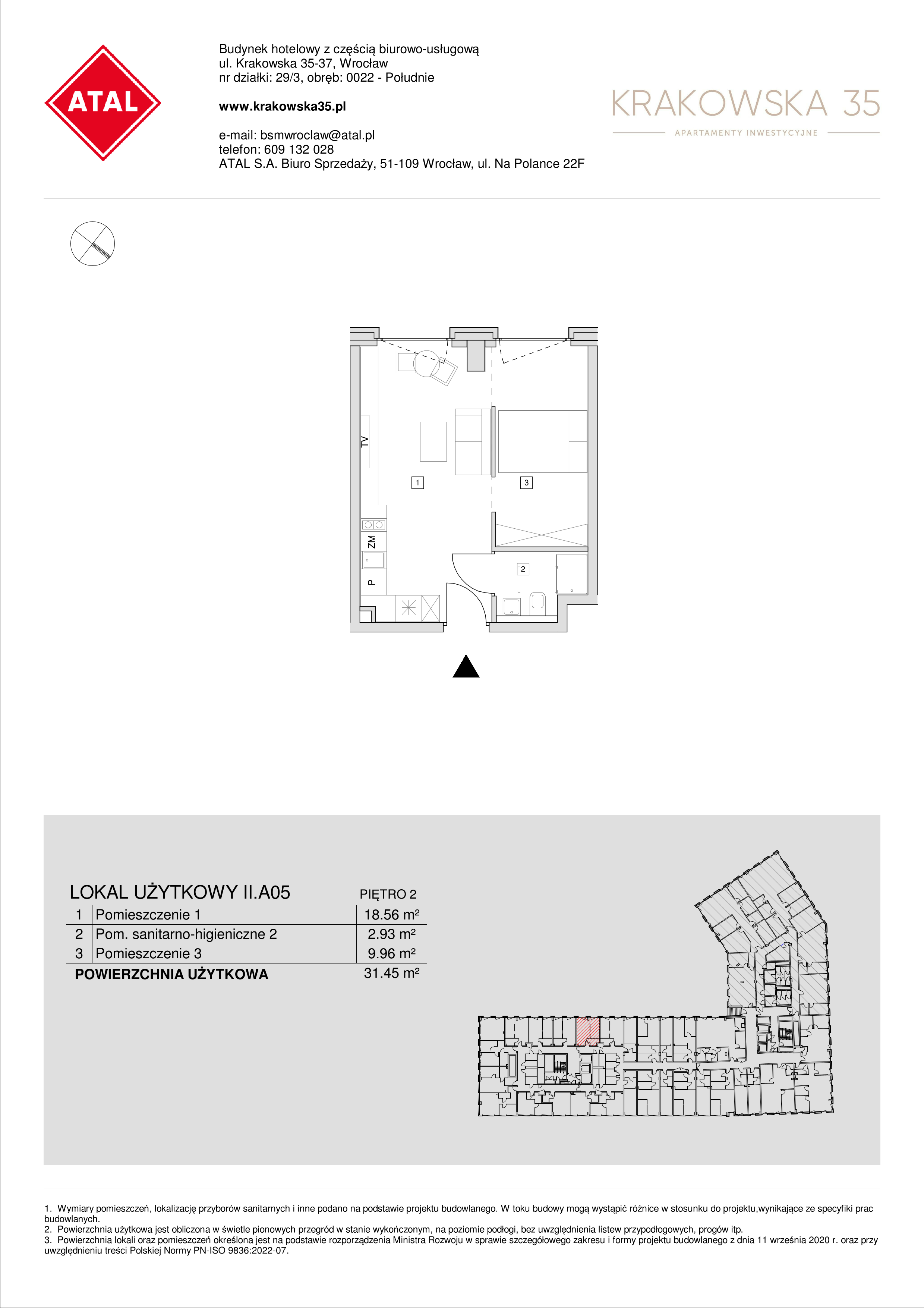 Mieszkanie 31,45 m², piętro 2, oferta nr II.A.05, Krakowska 35, Wrocław, Przedmieście Oławskie, Krzyki, ul. Krakowska-idx