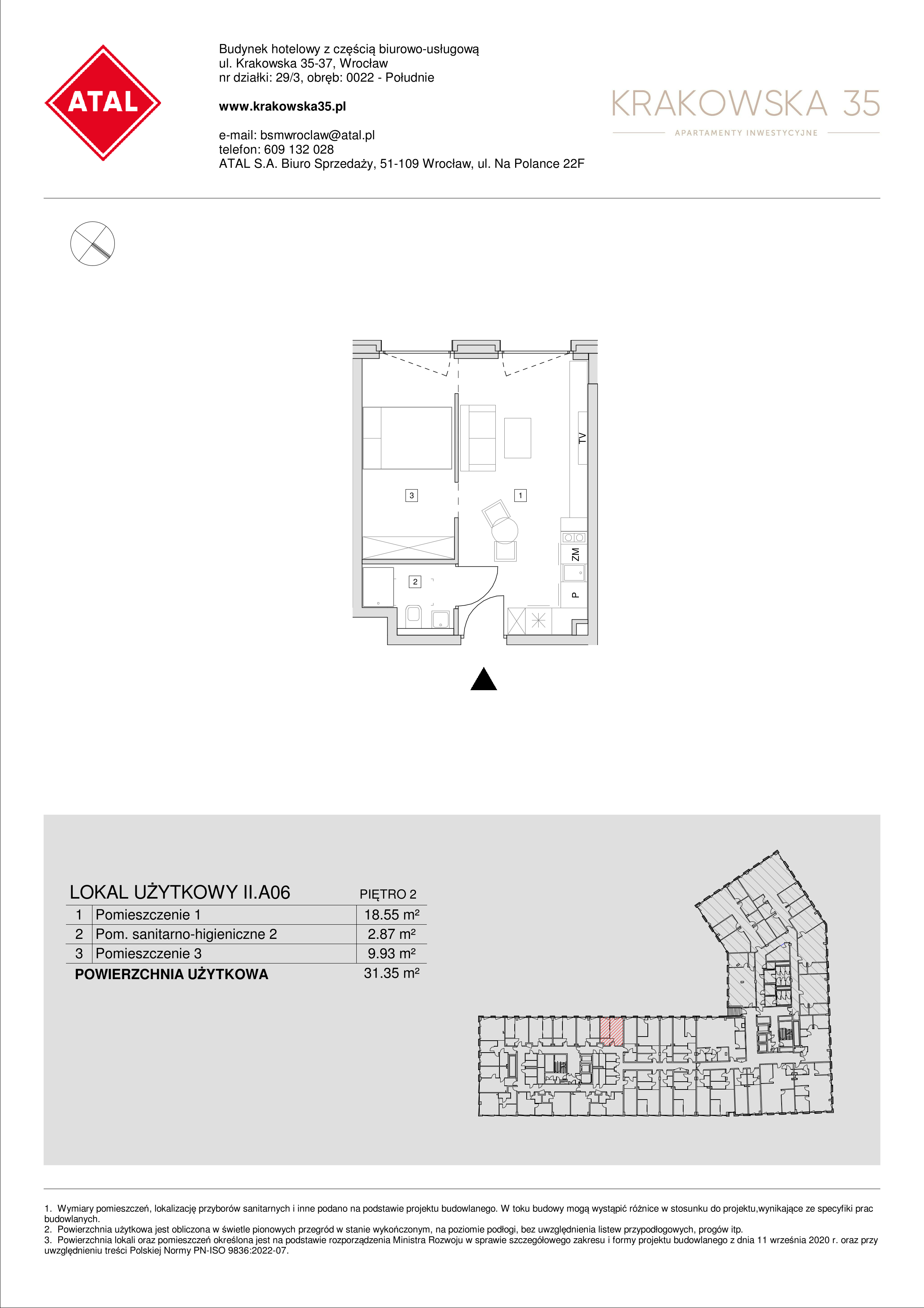 Mieszkanie 31,35 m², piętro 2, oferta nr II.A.06, Krakowska 35, Wrocław, Przedmieście Oławskie, Krzyki, ul. Krakowska-idx