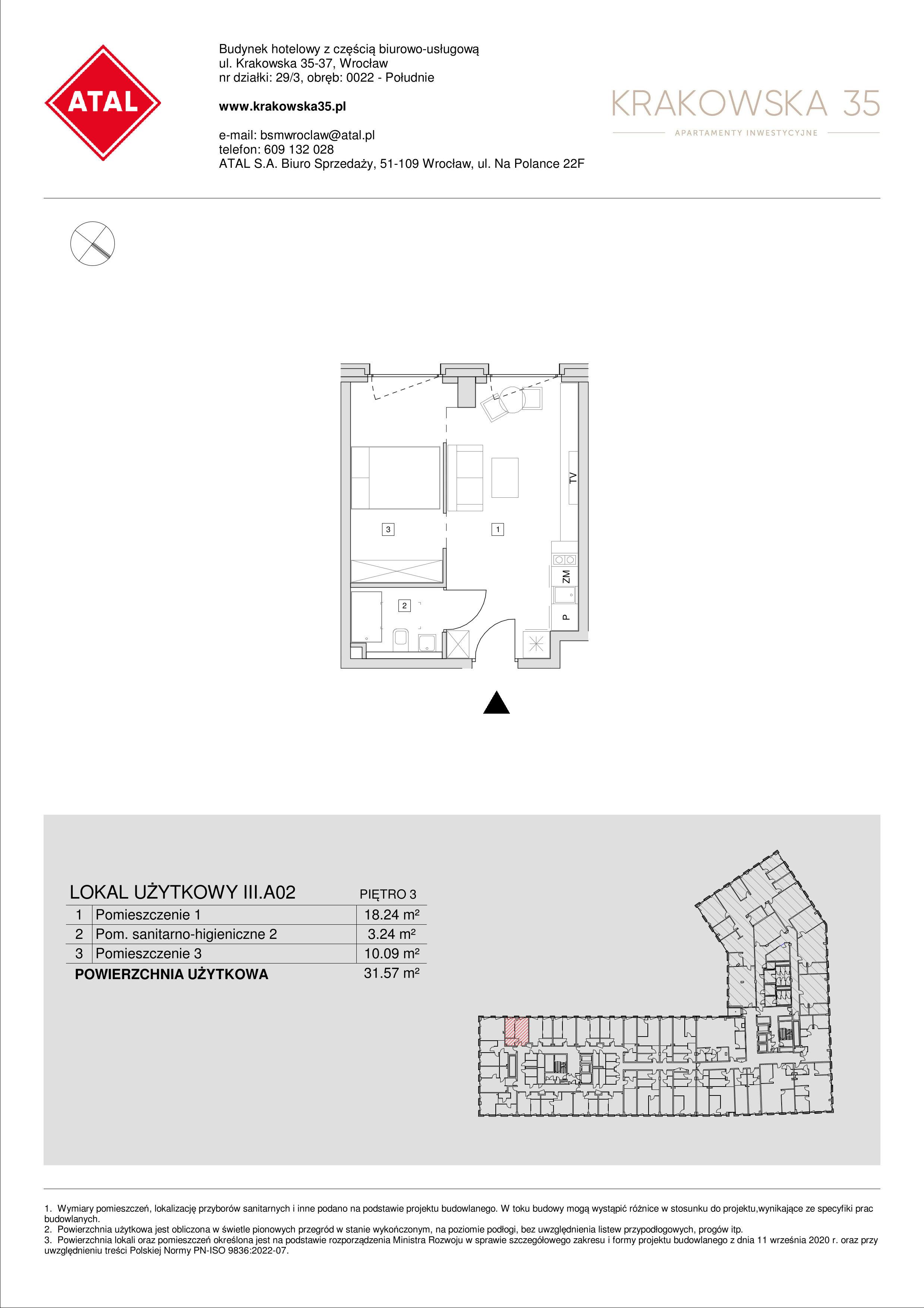 Mieszkanie 31,57 m², piętro 3, oferta nr III.A.02, Krakowska 35, Wrocław, Przedmieście Oławskie, Krzyki, ul. Krakowska-idx