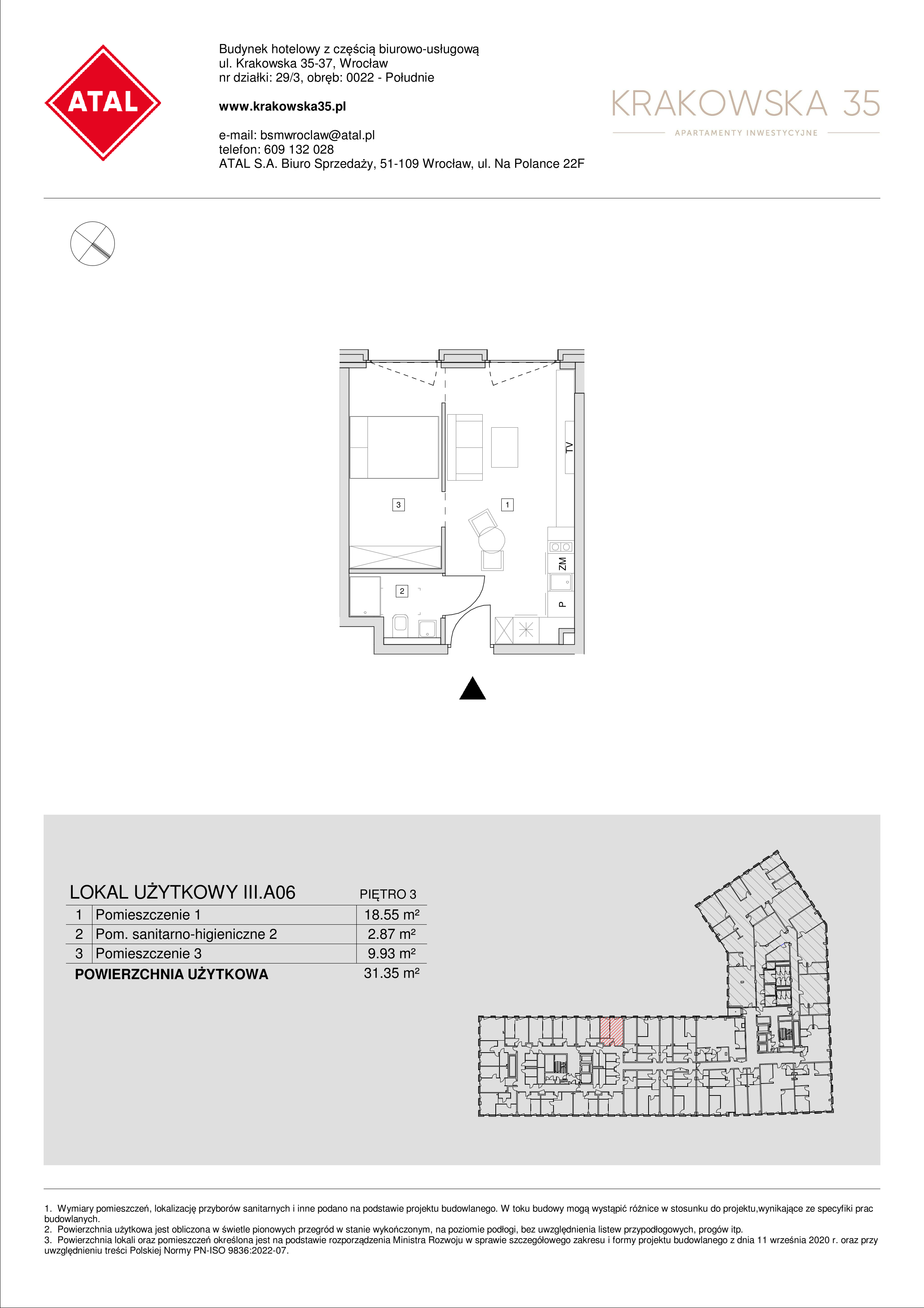 Mieszkanie 31,35 m², piętro 3, oferta nr III.A.06, Krakowska 35, Wrocław, Przedmieście Oławskie, Krzyki, ul. Krakowska-idx