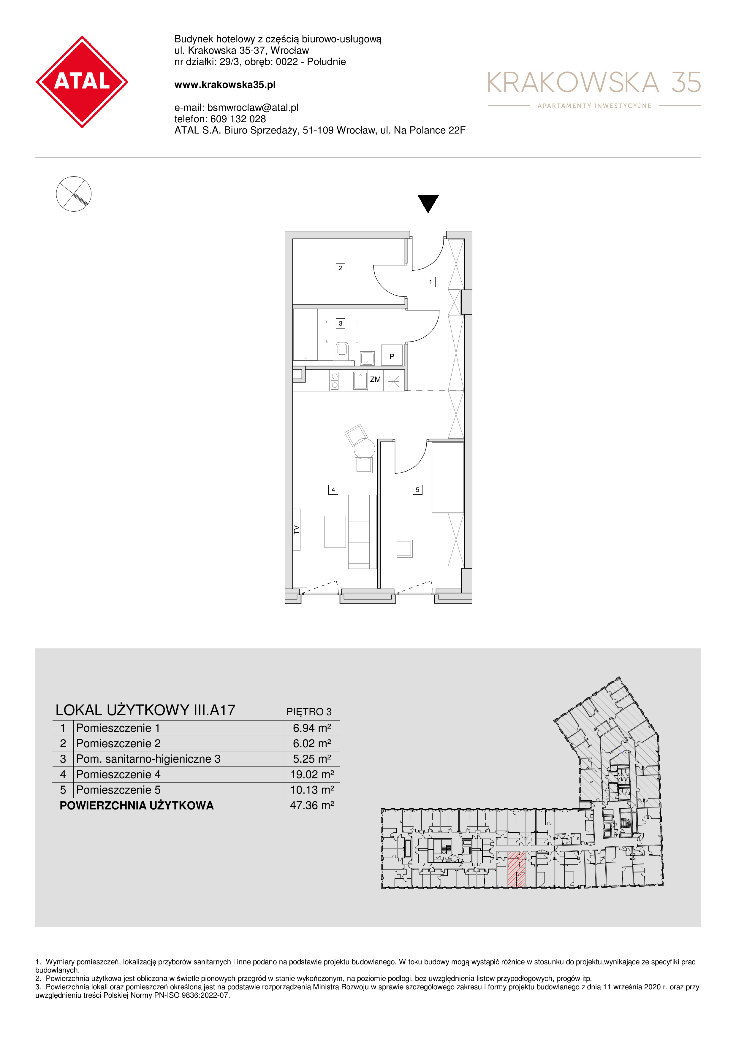 Mieszkanie 47,36 m², piętro 3, oferta nr III.A.17, Krakowska 35, Wrocław, Przedmieście Oławskie, Krzyki, ul. Krakowska-idx