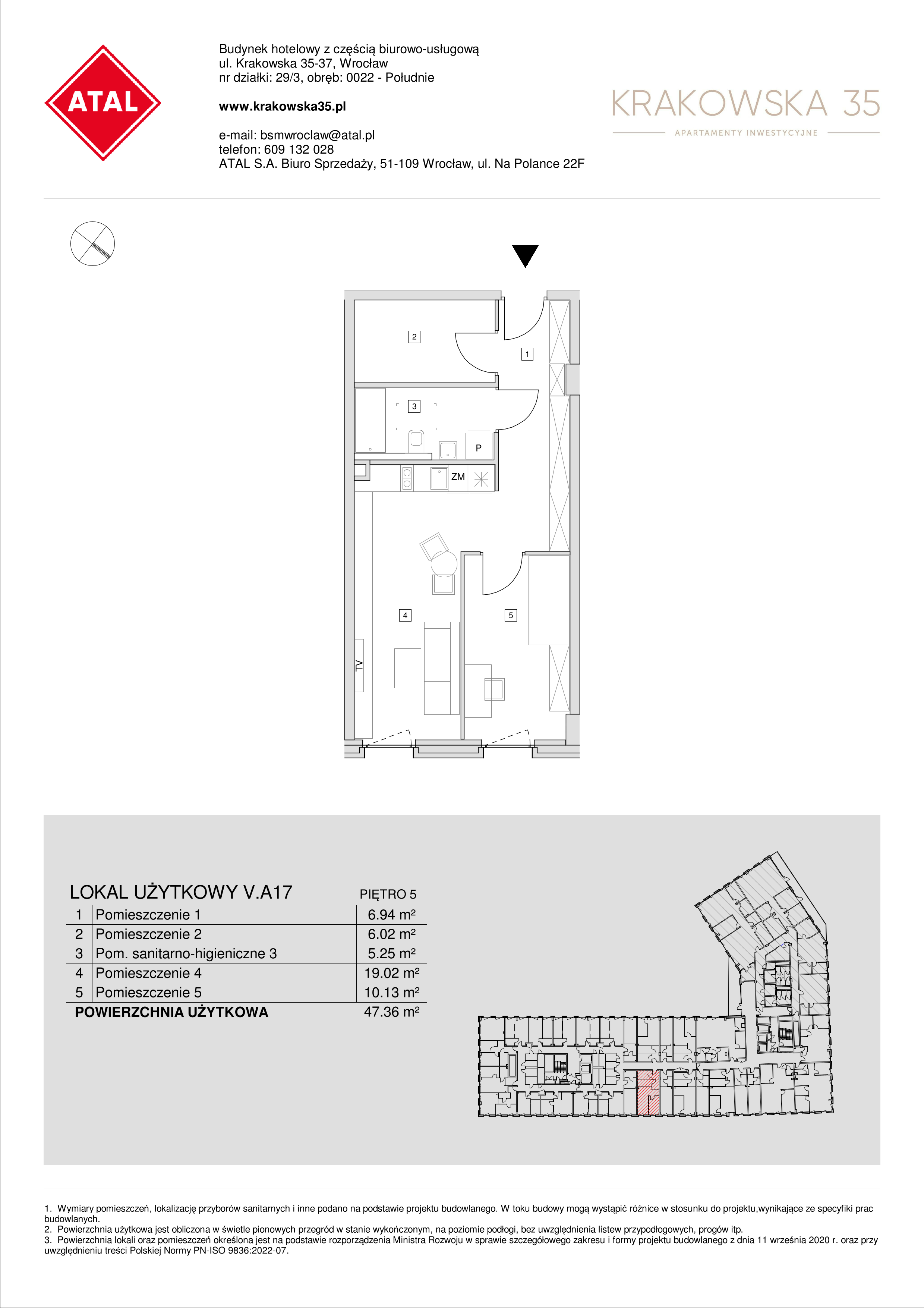 Mieszkanie 47,36 m², piętro 5, oferta nr V.A.17, Krakowska 35, Wrocław, Przedmieście Oławskie, Krzyki, ul. Krakowska-idx