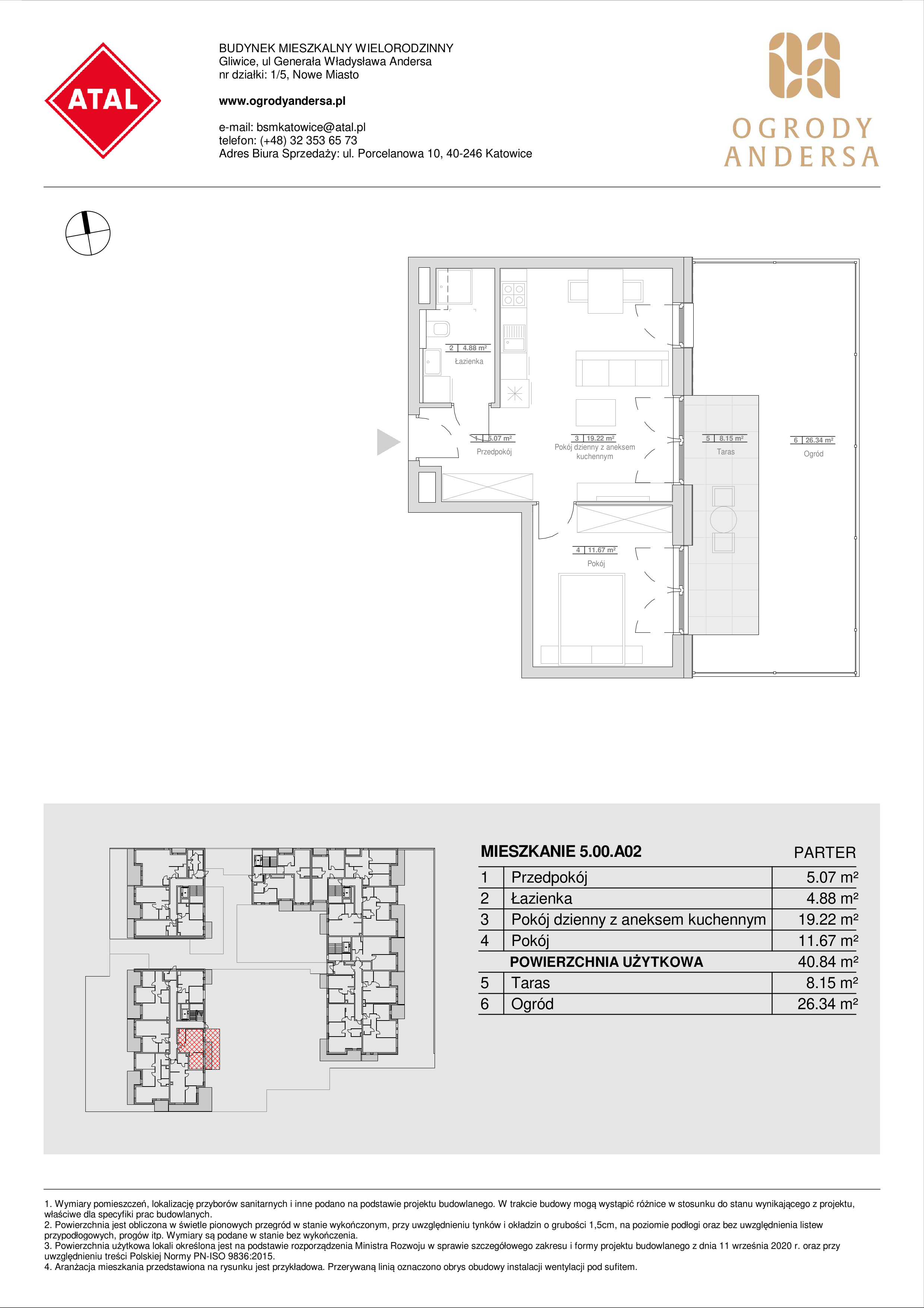 Mieszkanie 40,84 m², parter, oferta nr 5.00.A02, Ogrody Andersa, Gliwice, Wojska Polskiego, ul. Leopolda Okulickiego-idx