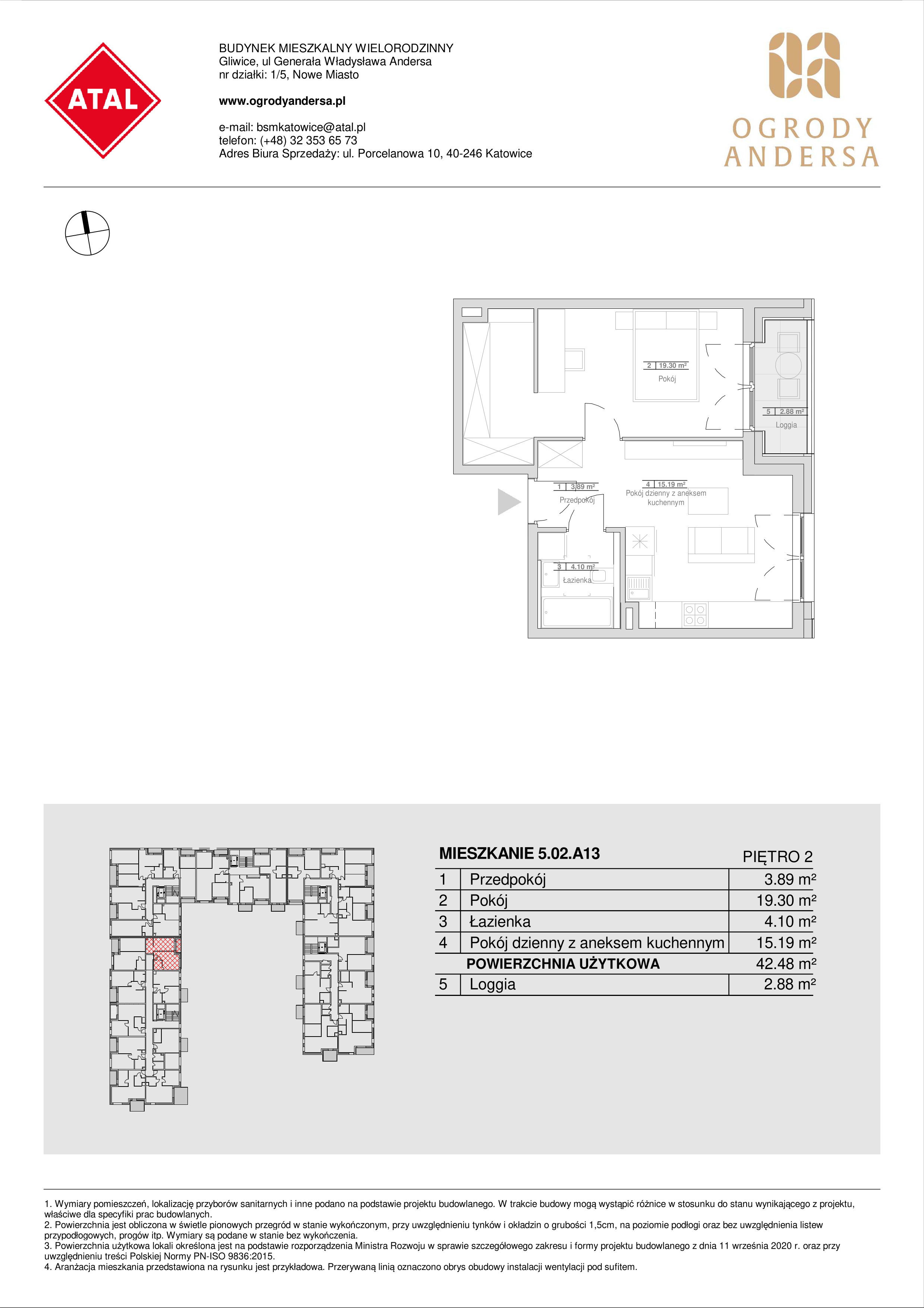 Mieszkanie 42,48 m², piętro 2, oferta nr 5.02.A13, Ogrody Andersa, Gliwice, Wojska Polskiego, ul. Leopolda Okulickiego-idx